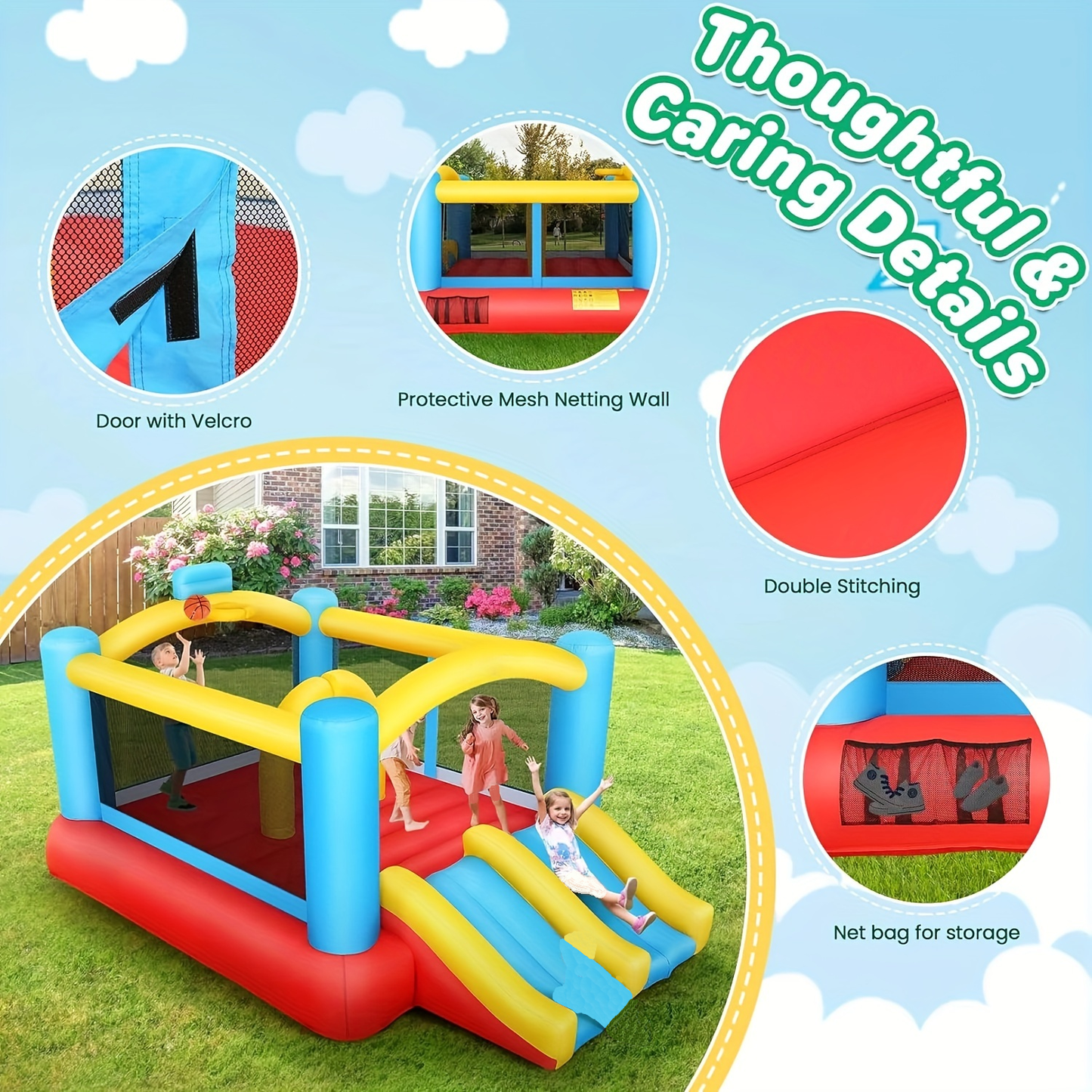 KRISRATE Inflatable Bounce House for Kids 3-12 with Dual Slides & 470W Blower - 12.3x9FT Bouncy Castle Indoor Outdoor Backyard Jump House Party