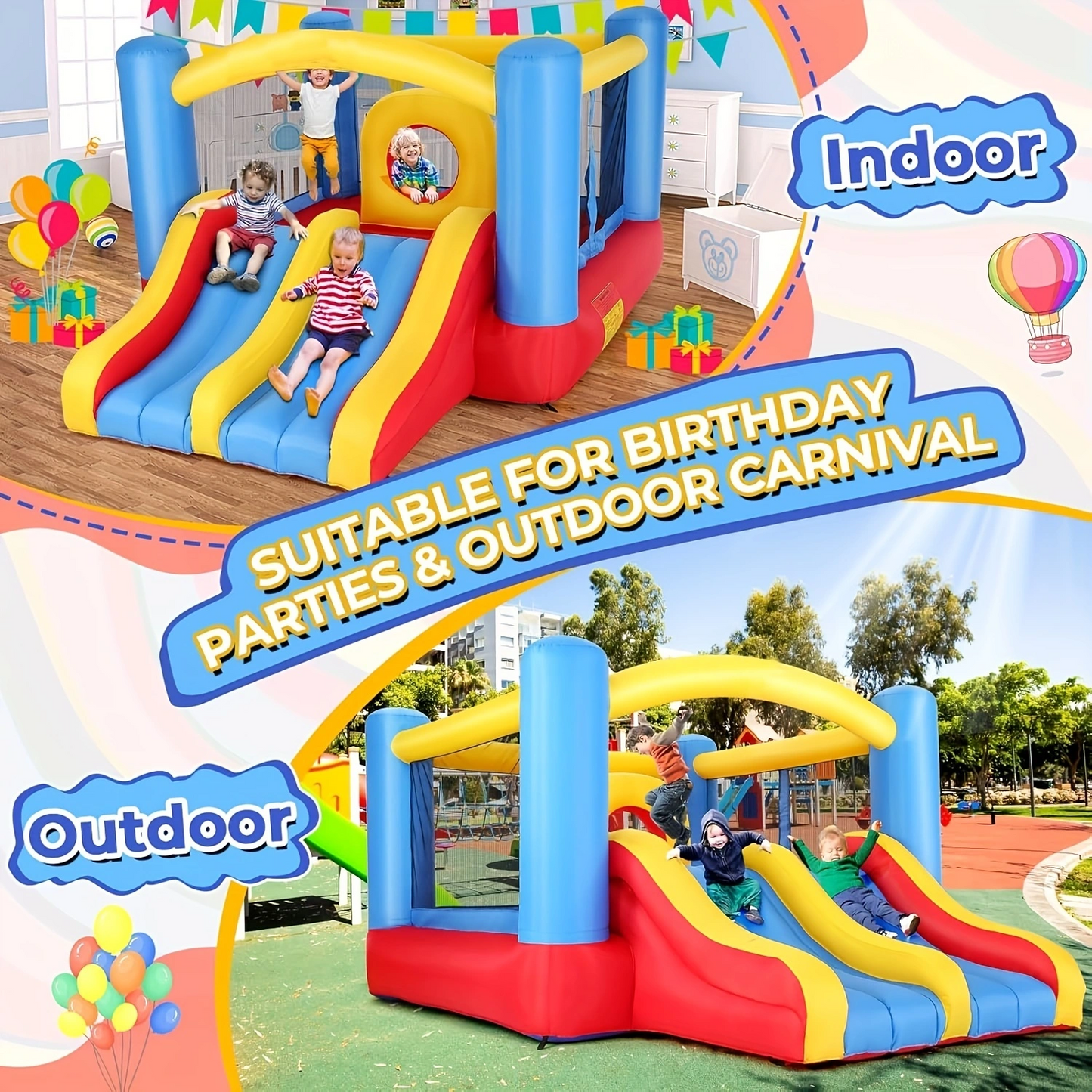 KRISRATE Bounce House 12.6FT×9FT Inflatable Bouncer with Double Slide & Obstacle Course, Large Jump Area with Air Blower, Indoor Outdoor Bouncy Castle