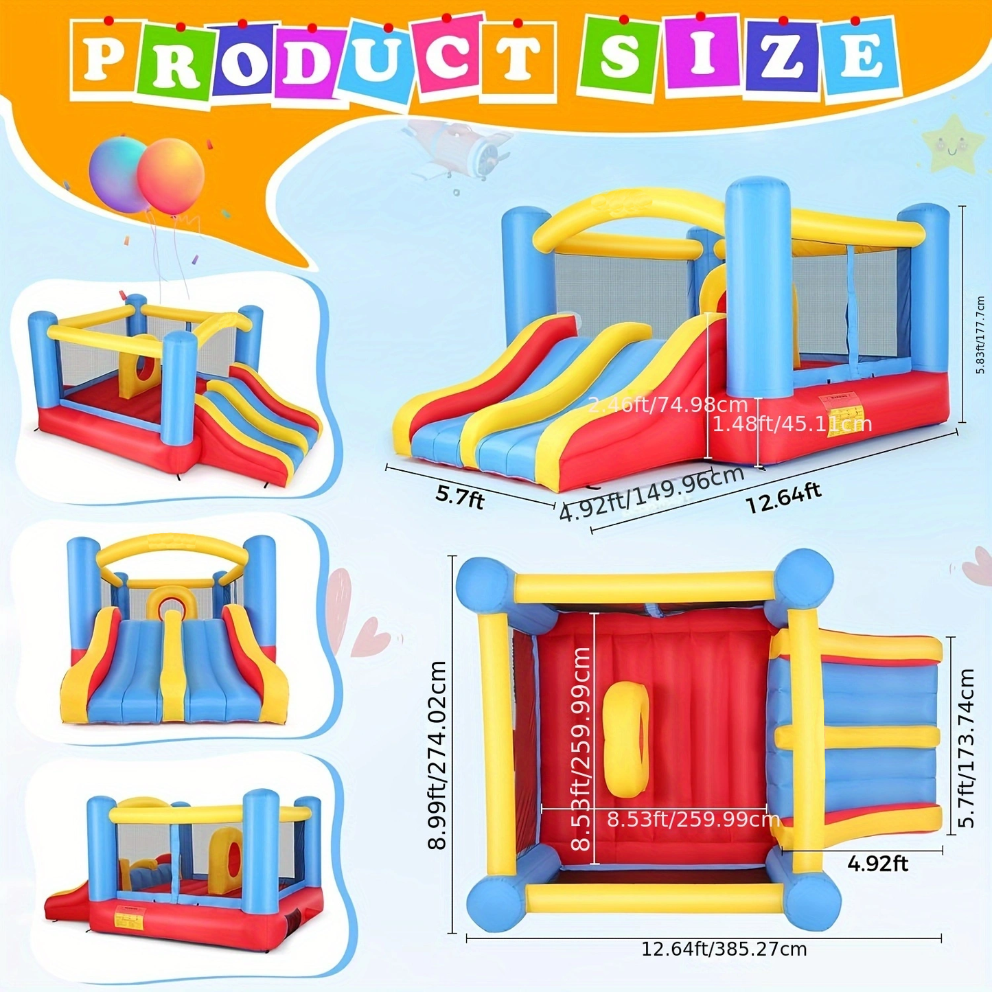 KRISRATE Bounce House 12.6FT×9FT Inflatable Bouncer with Double Slide & Obstacle Course, Large Jump Area with Air Blower, Indoor Outdoor Bouncy Castle