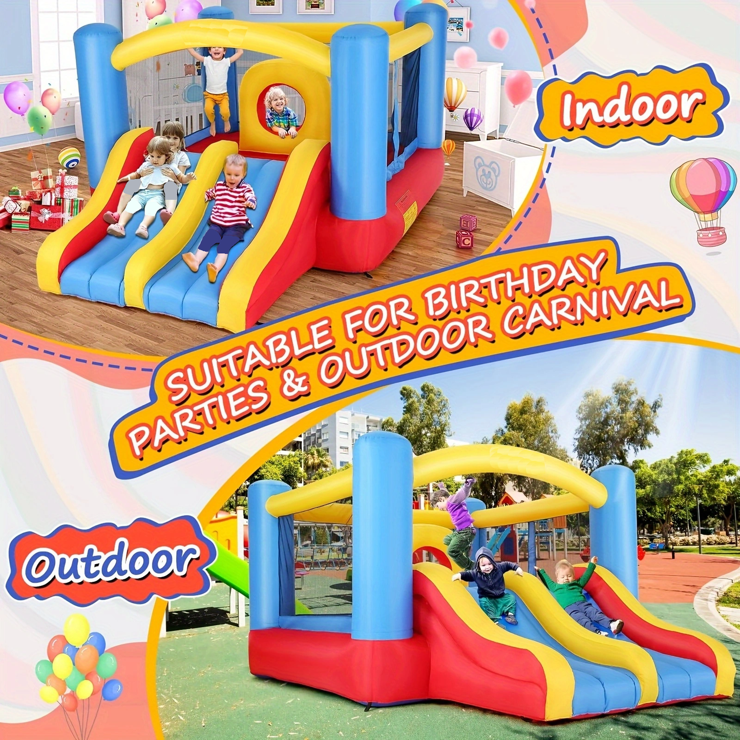KRISRATE Bounce House 12.6FT×9FT Inflatable Bouncer with Double Slide & Obstacle Course, Large Jump Area with Air Blower, Indoor Outdoor Bouncy Castle