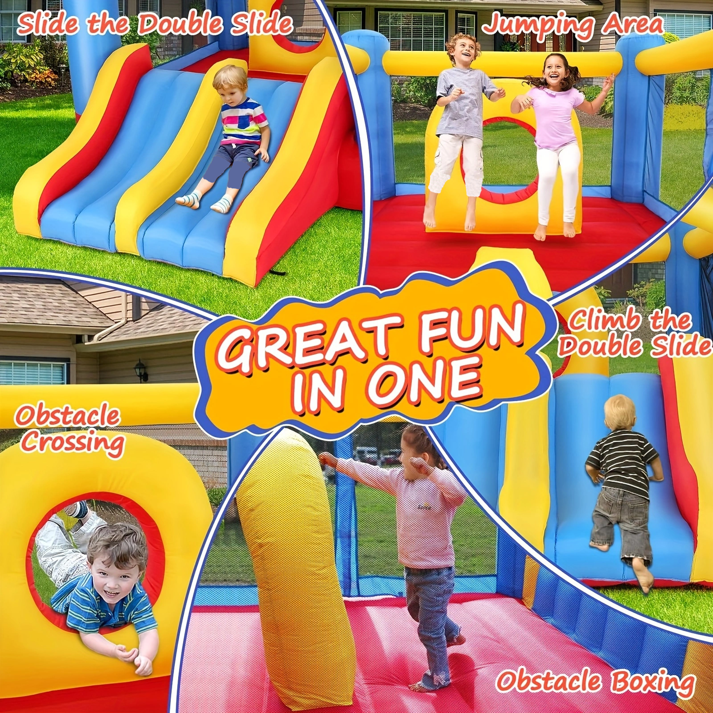 KRISRATE Bounce House 12.6FT×9FT Inflatable Bouncer with Double Slide & Obstacle Course, Large Jump Area with Air Blower, Indoor Outdoor Bouncy Castle