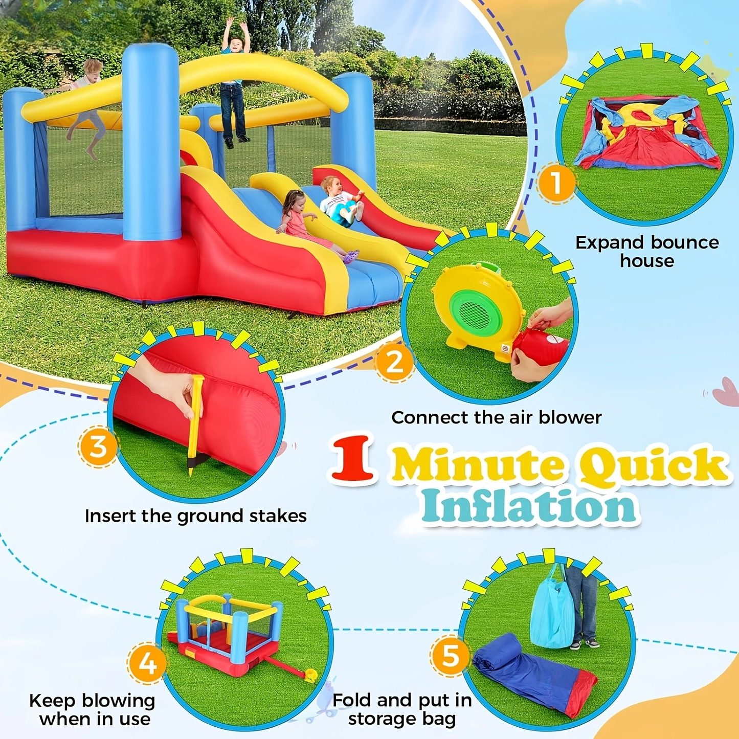 KRISRATE Bounce House 12.6FT×9FT Inflatable Bouncer with Double Slide & Obstacle Course, Large Jump Area with Air Blower, Indoor Outdoor Bouncy Castle