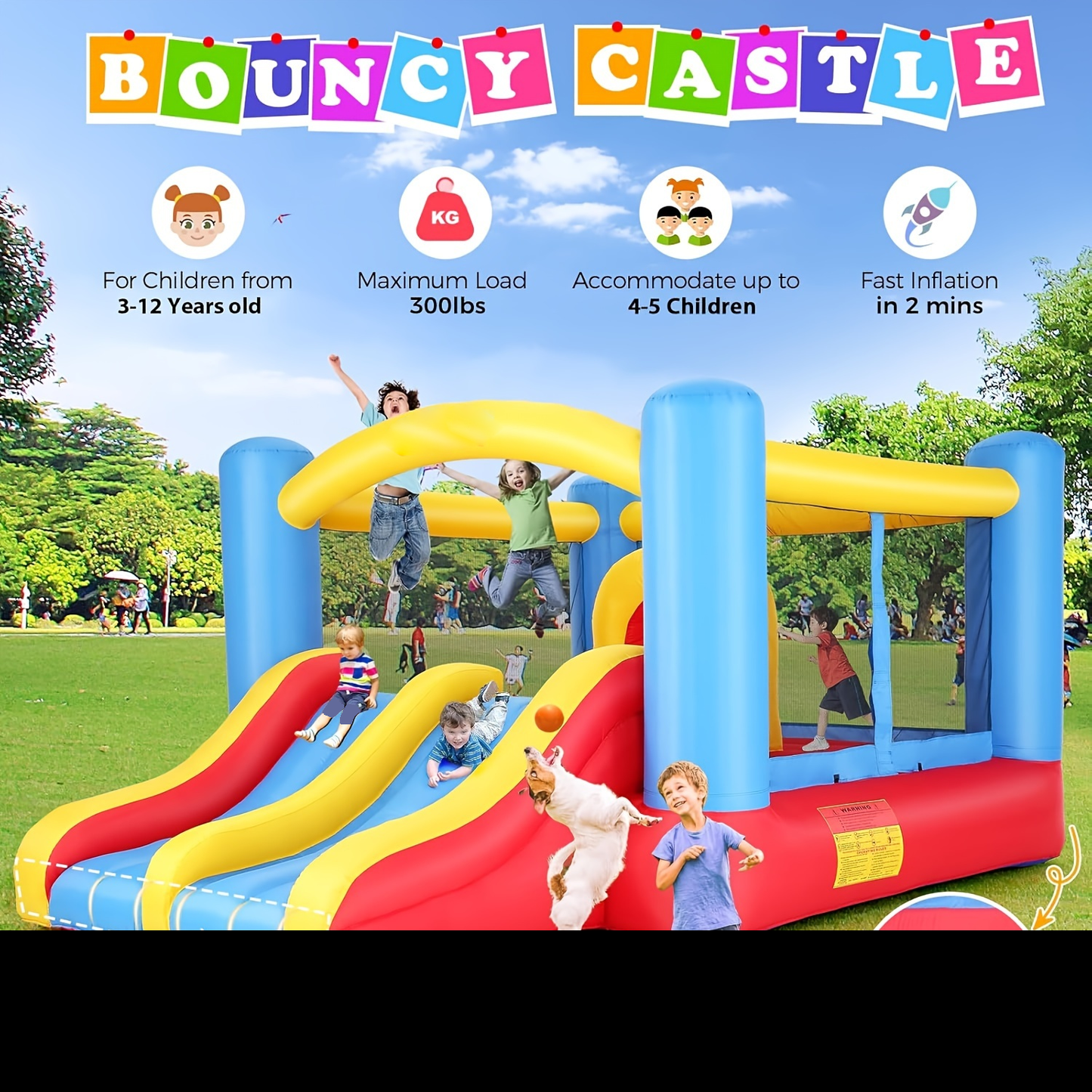 KRISRATE Bounce House 12.6FT×9FT Inflatable Bouncer with Double Slide & Obstacle Course, Large Jump Area with Air Blower, Indoor Outdoor Bouncy Castle