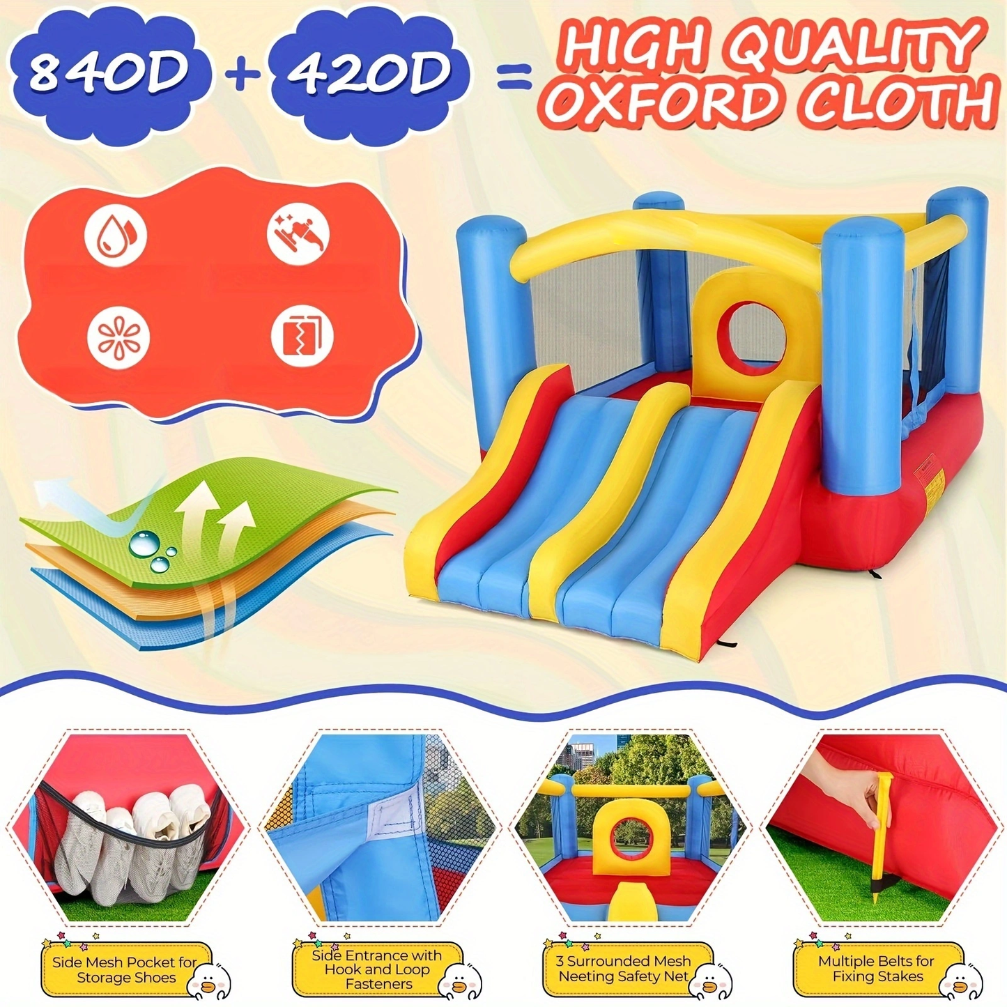 KRISRATE Bounce House 12.6FT×9FT Inflatable Bouncer with Double Slide & Obstacle Course, Large Jump Area with Air Blower, Indoor Outdoor Bouncy Castle