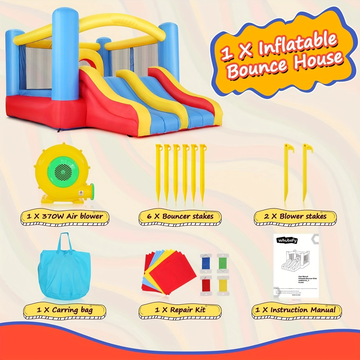 KRISRATE Bounce House 12.6FT×9FT Inflatable Bouncer with Double Slide & Obstacle Course, Large Jump Area with Air Blower, Indoor Outdoor Bouncy Castle