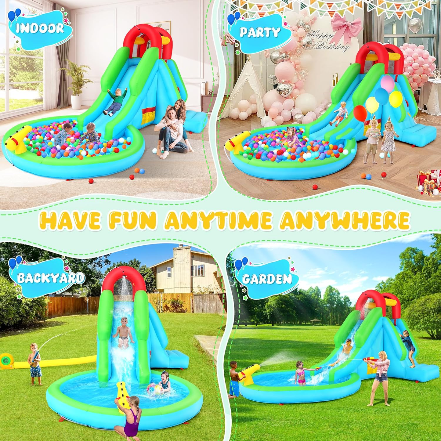 KRISRATE Inflatable Water Slide, 13x8ft Backyard Water Park with Pool Slide Climbing Wall Blower, Bouncy Castle, Indoor Outdoor Summer Fun Party Gift