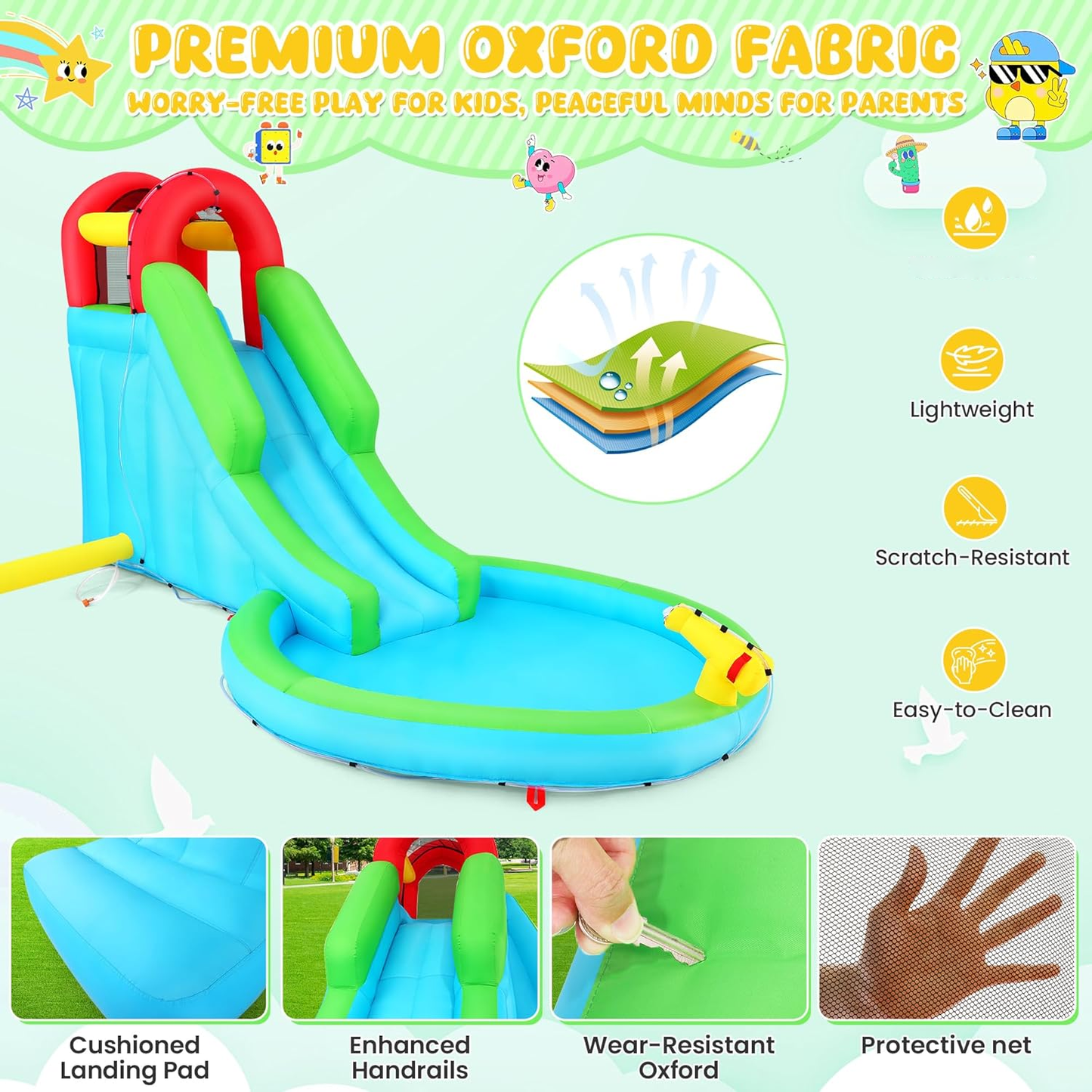 KRISRATE Inflatable Water Slide, 13x8ft Backyard Water Park with Pool Slide Climbing Wall Blower, Bouncy Castle, Indoor Outdoor Summer Fun Party Gift