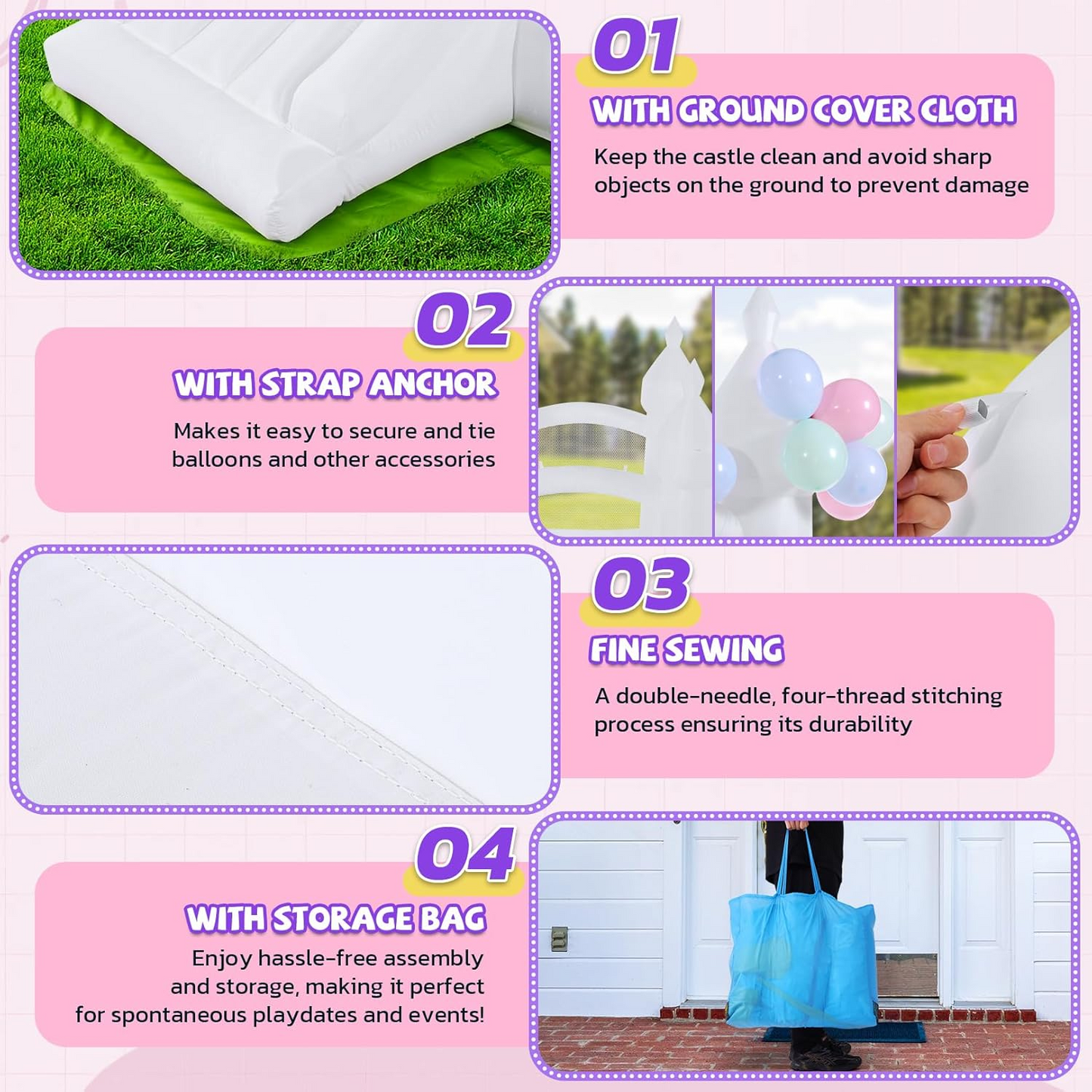 White Inflatable Bounce House with Slide & Blower, 101"x70"x97" Bouncy Castle for Kids Indoor Outdoor Birthday Wedding Party w/ Balloons & Floor Mat