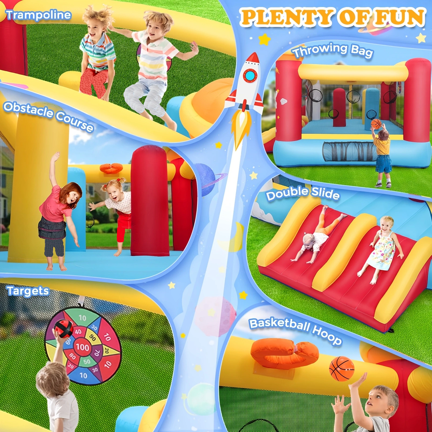 KRISRATE Large Inflatable Bounce House 13×11FT, Bouncy Castle with Double Slide, Basketball Hoops & Obstacle Course, Big Jump Area with 550W Blower