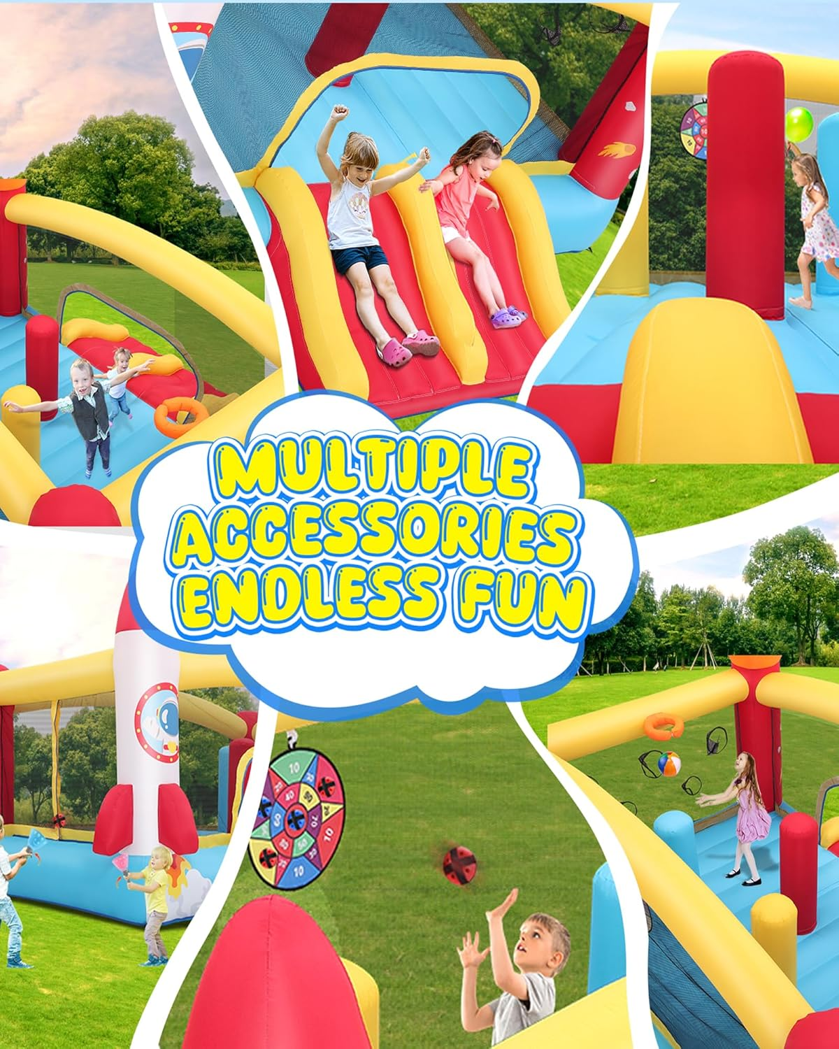 KRISRATE Large Inflatable Bounce House 13×11FT, Bouncy Castle with Double Slide, Basketball Hoops & Obstacle Course, Big Jump Area with 550W Blower