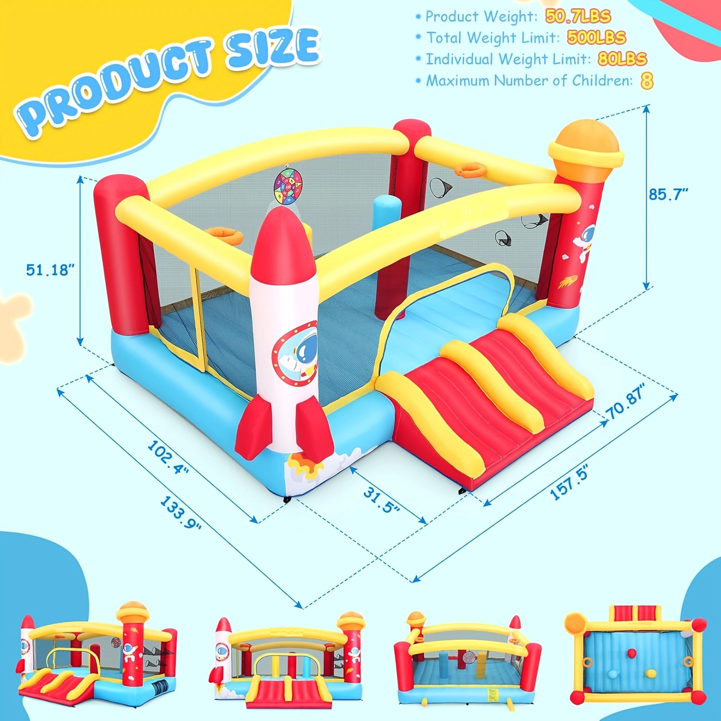 KRISRATE Large Inflatable Bounce House 13×11FT, Bouncy Castle with Double Slide, Basketball Hoops & Obstacle Course, Big Jump Area with 550W Blower
