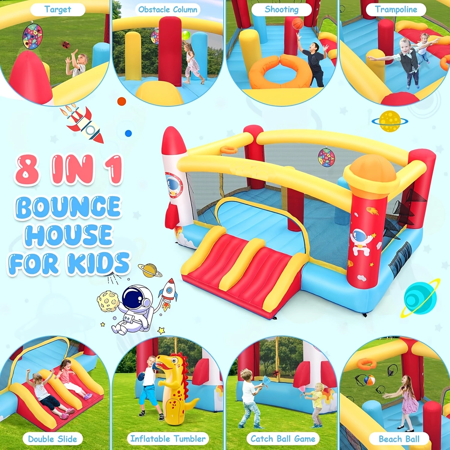 KRISRATE Large Inflatable Bounce House 13×11FT, Bouncy Castle with Double Slide, Basketball Hoops & Obstacle Course, Big Jump Area with 550W Blower