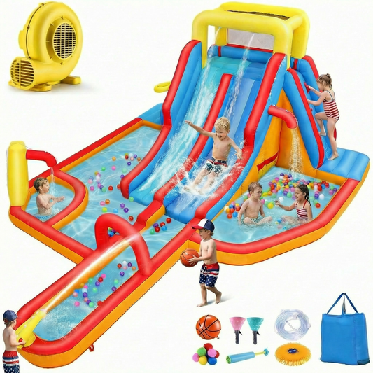 KRISRATE 18x14 Ft Extra Large Inflatable Water Slide Bounce House with Dual Slides, Splash Pool & Blower - Backyard Water Park for Kids Ages 3-12
