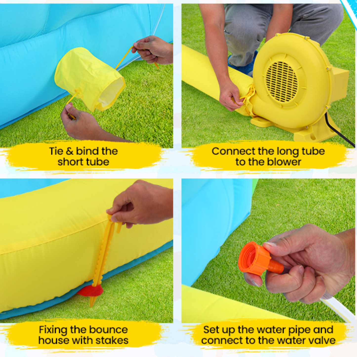 KRISRATE Inflatable Bounce House with 3 Slides, Kids Bouncy House with Splash Pool & Basketball Hoop, Wet & Dry Inflatable Water Park for Backyard