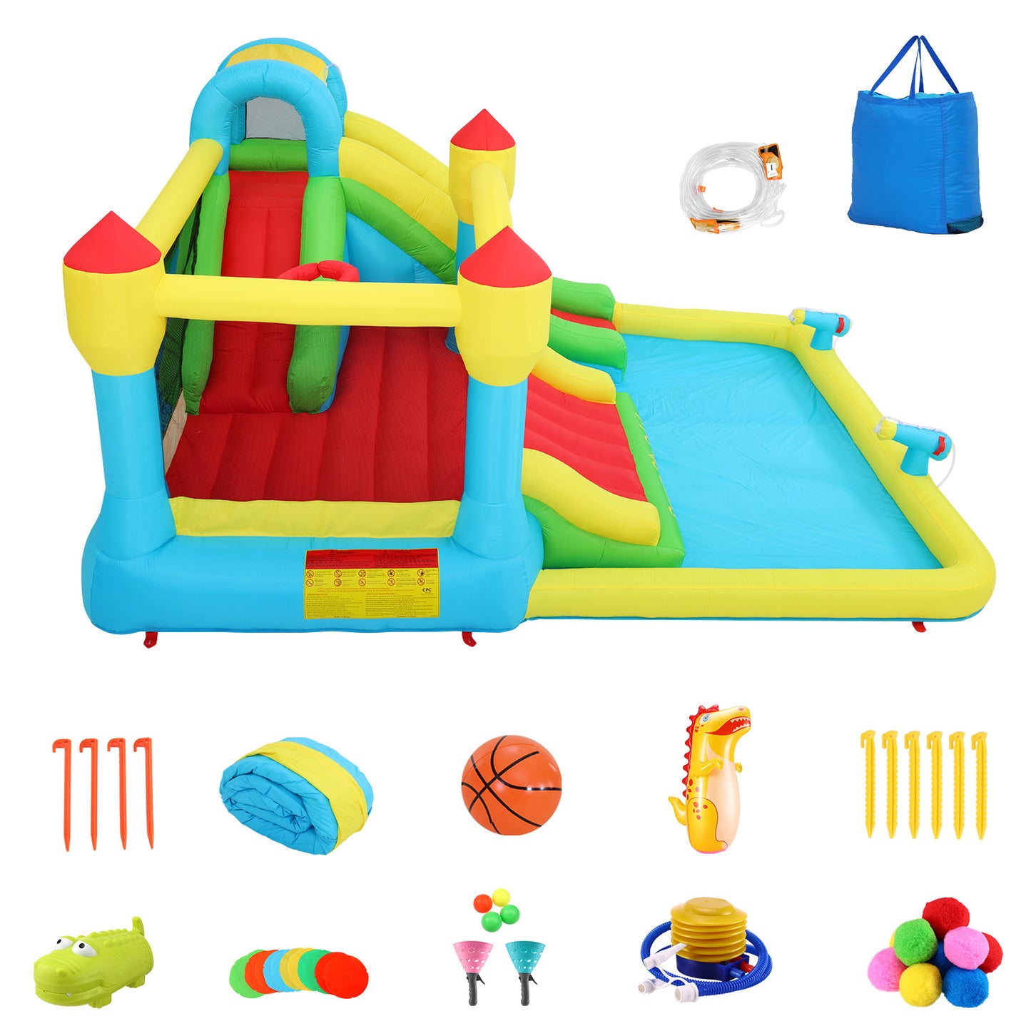 KRISRATE Inflatable Bounce House with 3 Slides, Kids Bouncy House with Splash Pool & Basketball Hoop, Wet & Dry Inflatable Water Park for Backyard