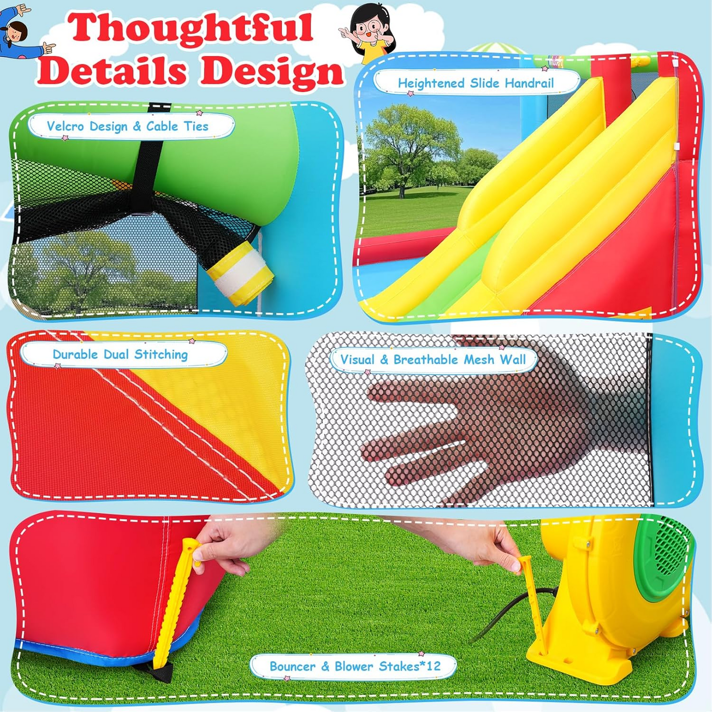 KRISRATE Inflatable Bounce House with Slide - 8-in-1 Bouncy Castle with Trampoline, Ball Pit, Climbing Wall & Water Sprayer, 370W Blower, Ages 3-12