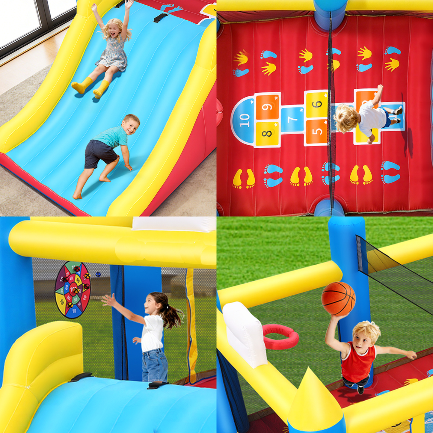 KRISRATE Inflatable Bounce House for Kids 3-12, 15.2x8.3x7ft Multi-Activity Bouncy Castle with Extra Wide Slide, Dual Basketball Hoops, 480W Blower
