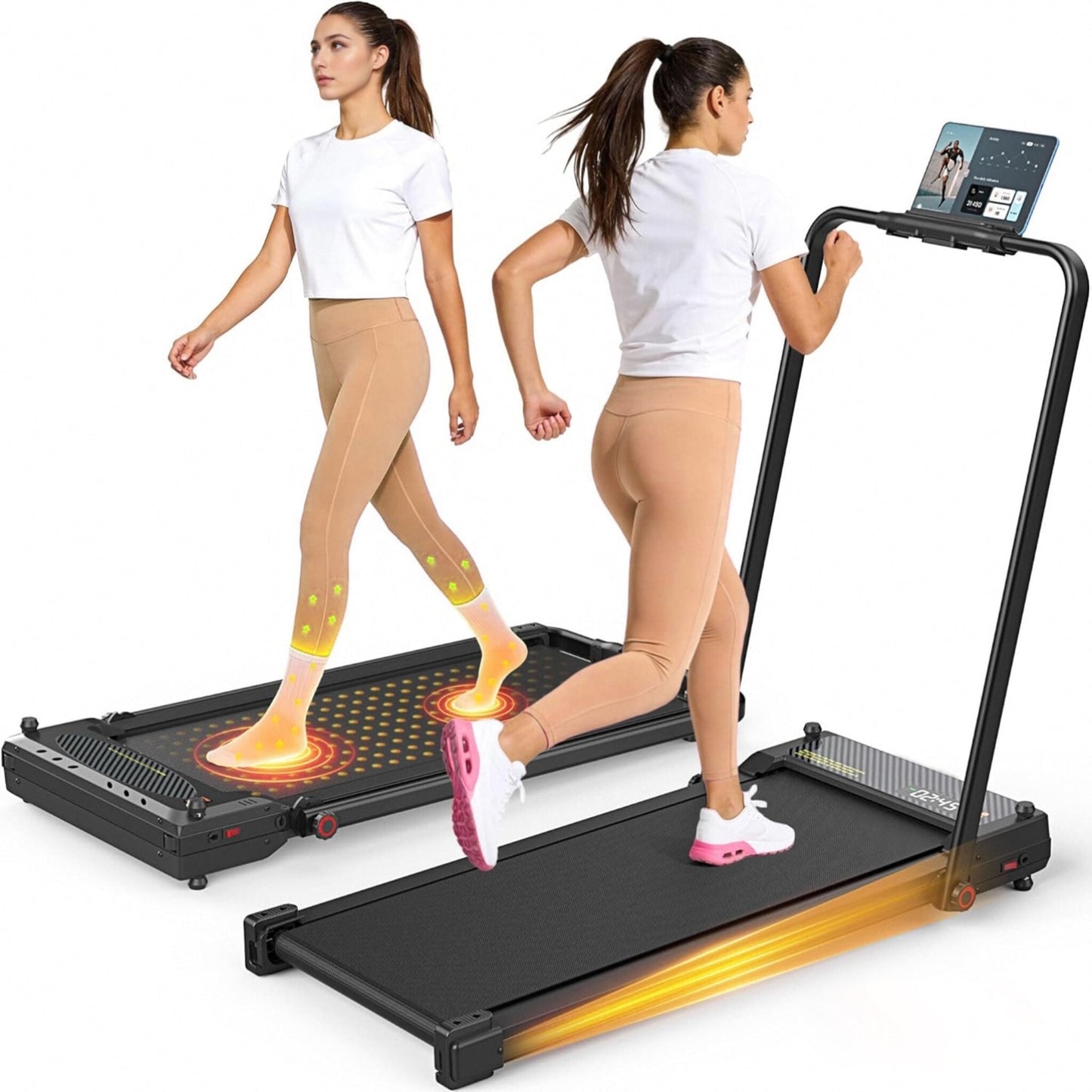 KRISRATE Walking Pad Treadmill w/ Foot Massage, Versatile Dual-Sided Walking Pad w/ Incline and Handle Bar, 3.5HP Foldable Treadmill for Home/Gym