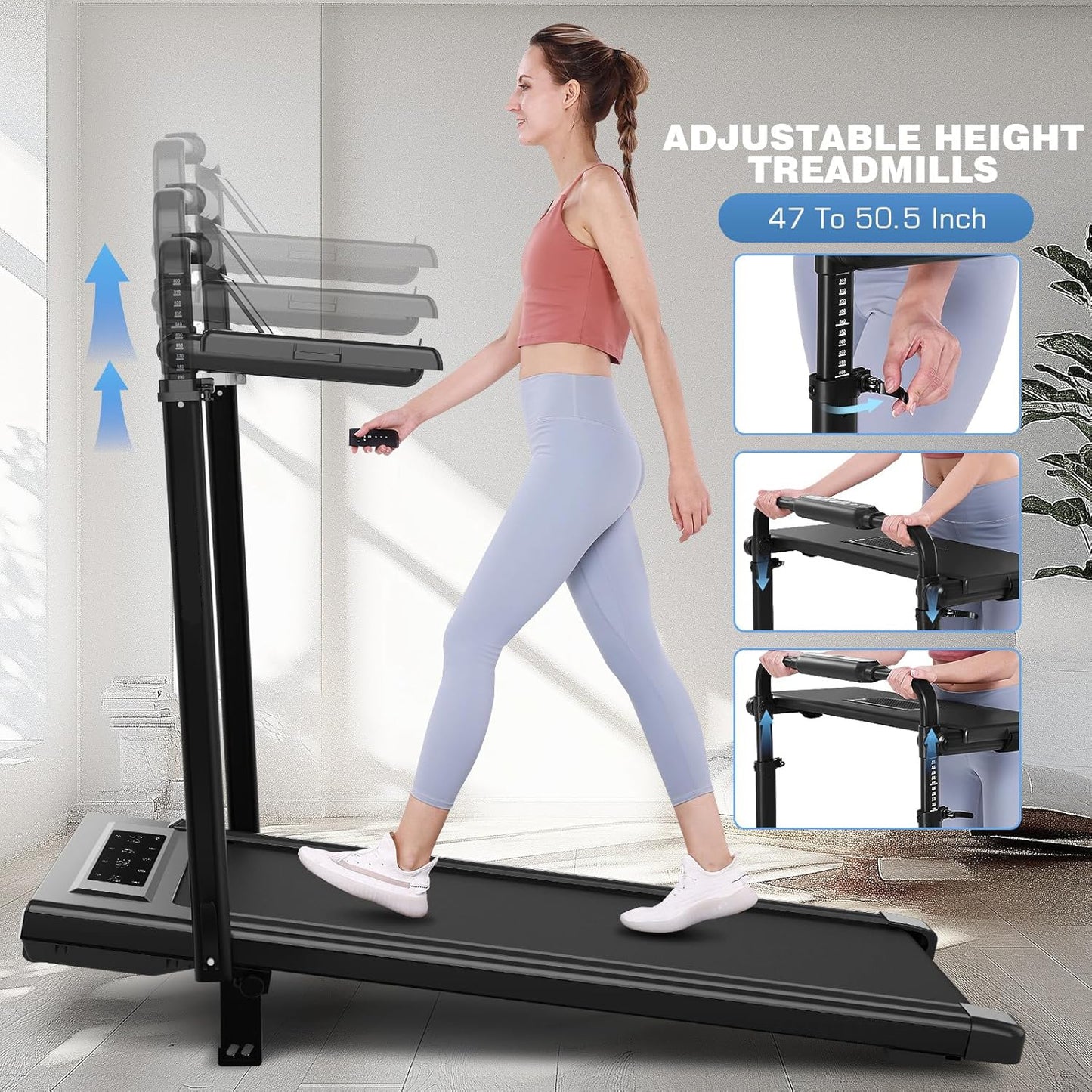 KRISRATE Treadmill with 12%/15% Incline, Folding Walking Pad with Handle Bar, 450lb Capacity Under Desk Foldable 3.5HP Treadmills for Home/Office/Gym