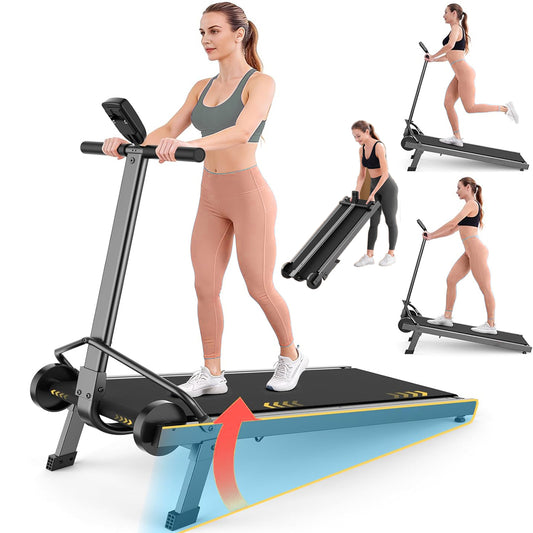 KRISRATE Manual Walking Pad w/ Incline 15%, Foldable Non-Electric Treadmill w/ Handle Bar, 500lbs Capacity, Non-Slip, Digital Monitor for Home/Gym