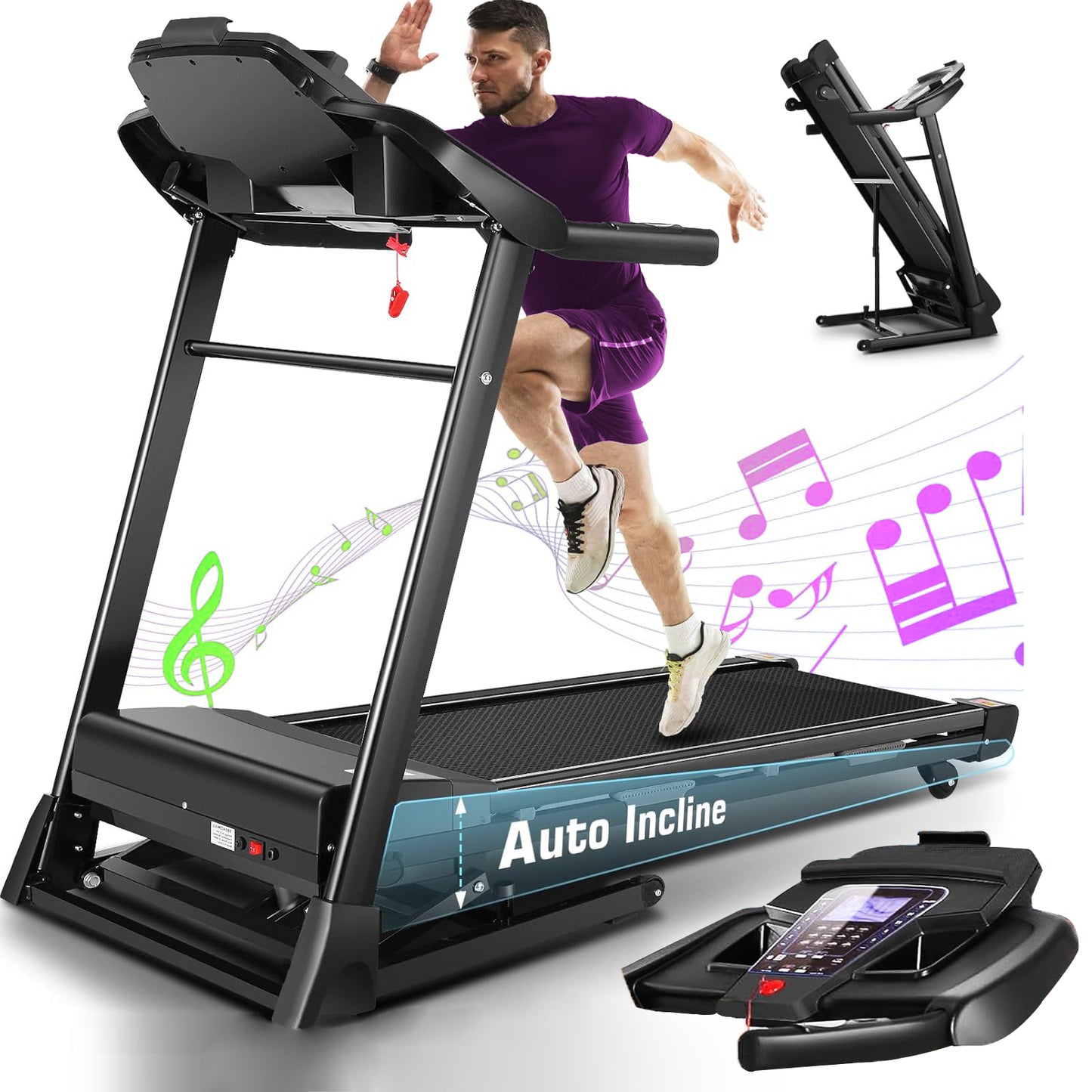 KRISRATE Treadmill with 15% Auto Incline & Large LED Display & Smart App & Bluetooth Speaker, 4.5HP Heavy Duty Folding Treadmill for Home Gym