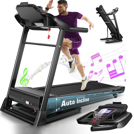 KRISRATE Treadmill with 15% Auto Incline & Large LED Display & Smart App & Bluetooth Speaker, 4.5HP Heavy Duty Folding Treadmill for Home Gym