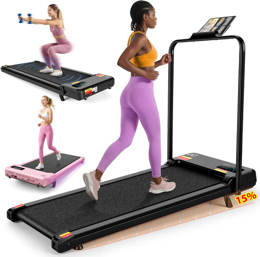KRISRATE 6-in-1 3.5HP Walking Pad Treadmill with Vibration Plate and 12%/15% Incline, Under Desk Folding Treadmill for Home, Office