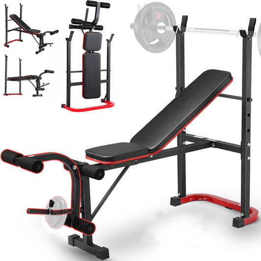 KRISRATE 660lbs Adjustable Weight Bench Set with Leg Developer, Full Body Workout Bench Press Set with Squat Rack, Standard Strength Training Bench