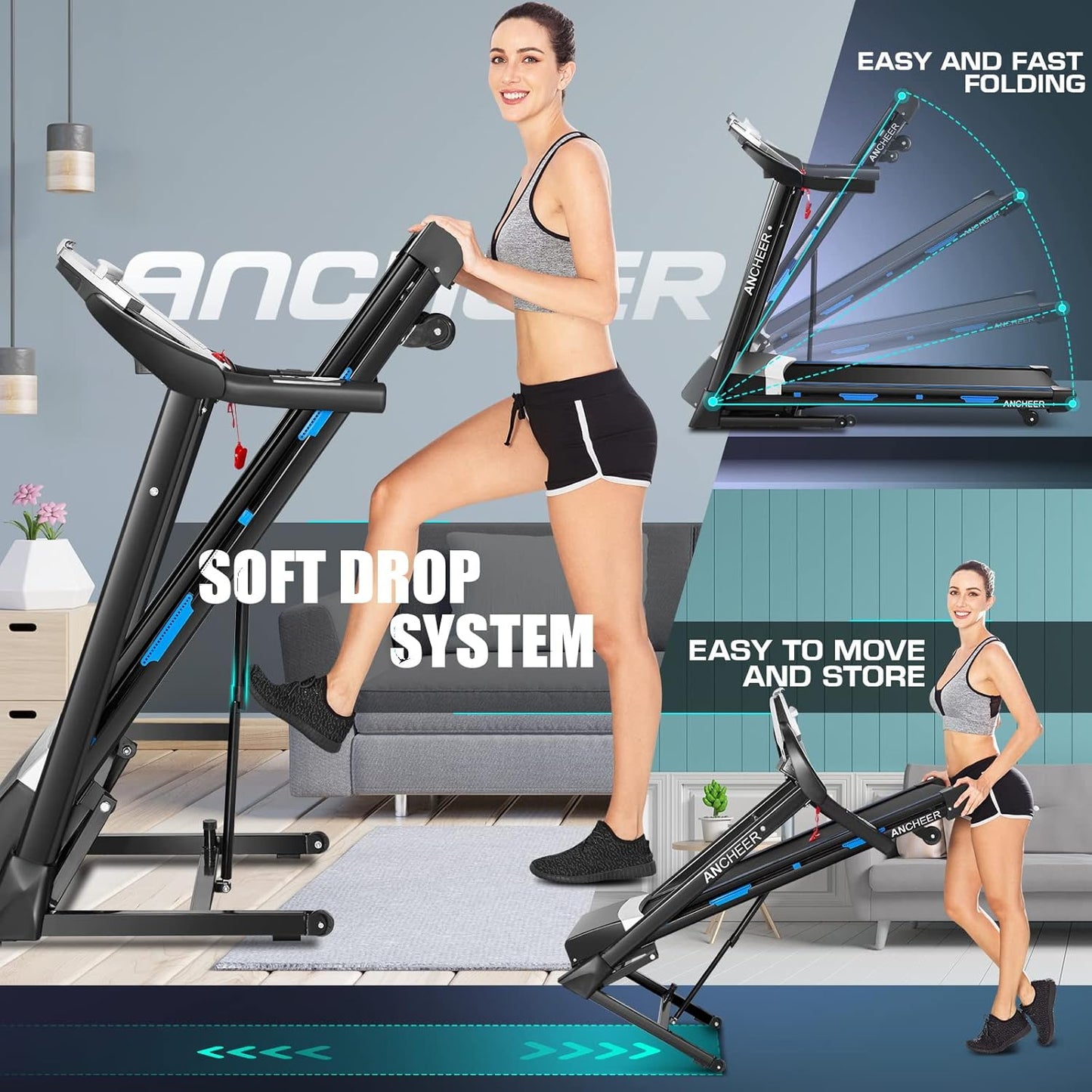 KRISRATE Treadmill with 15% Auto Incline & Large LED Display & Smart App & Bluetooth Speaker, 4.5HP Heavy Duty Folding Treadmill for Home Gym