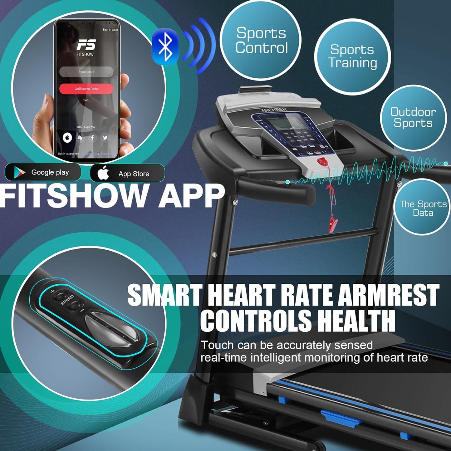 KRISRATE Treadmill with 15% Auto Incline & Large LED Display & Smart App & Bluetooth Speaker, 4.5HP Heavy Duty Folding Treadmill for Home Gym