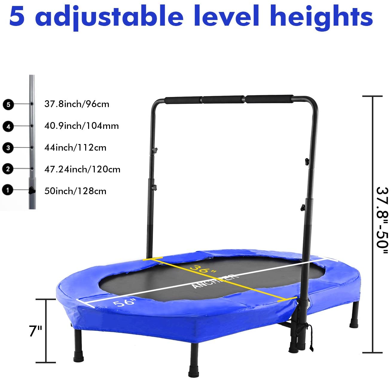 ANCHEER Foldable Rebounder Trampoline, with Adjustable Handle, Max Load 220lbs