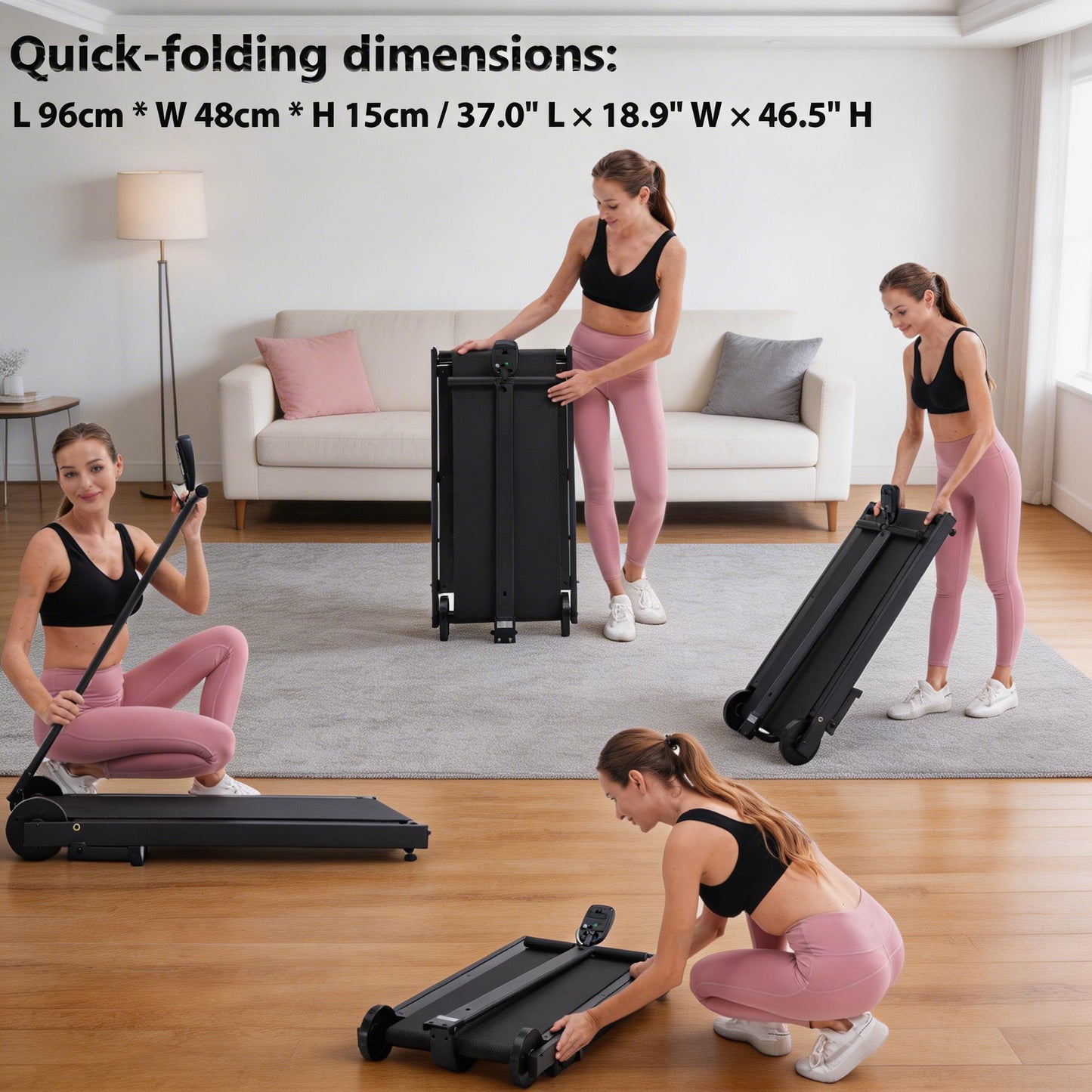KRISRATE Manual Walking Pad w/ Incline 15%, Foldable Non-Electric Treadmill w/ Handle Bar, 500lbs Capacity, Non-Slip, Digital Monitor for Home/Gym