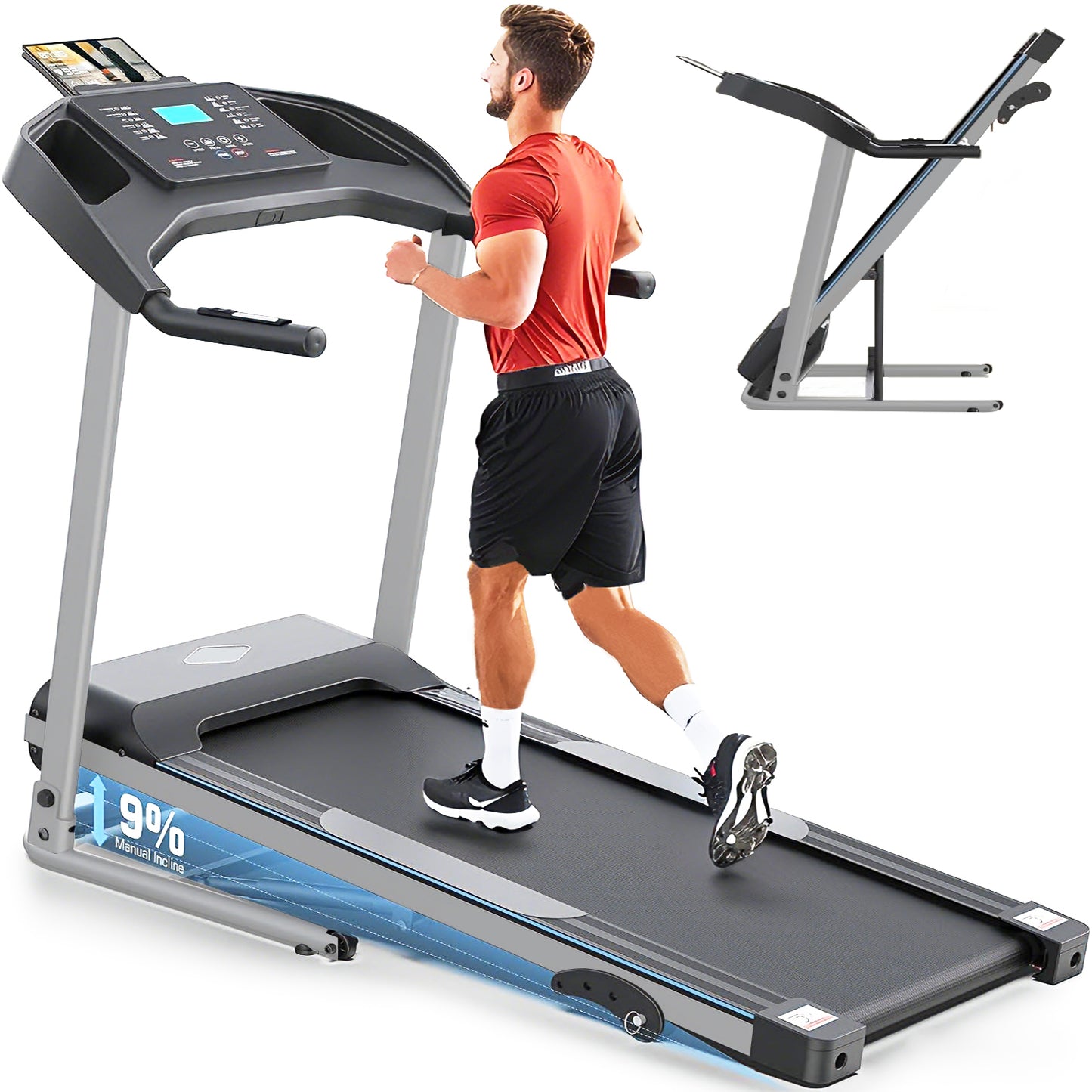 KRISRATE Treadmill with Incline, 3.5HP Smart Portable Folding Treadmill for Home, Running Machine with Smart Fitness Tracking, Silent Shock Absorption