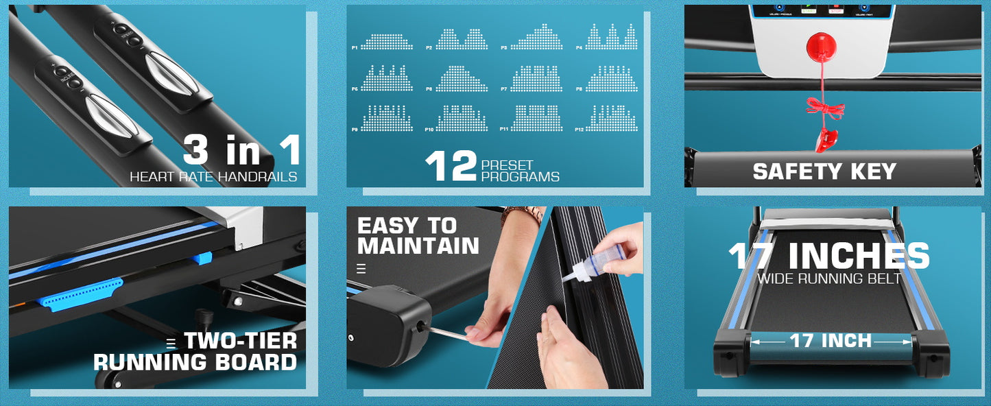 KRISRATE Treadmill with 15% Auto Incline & Large LED Display & Smart App & Bluetooth Speaker, 4.5HP Heavy Duty Folding Treadmill for Home Gym