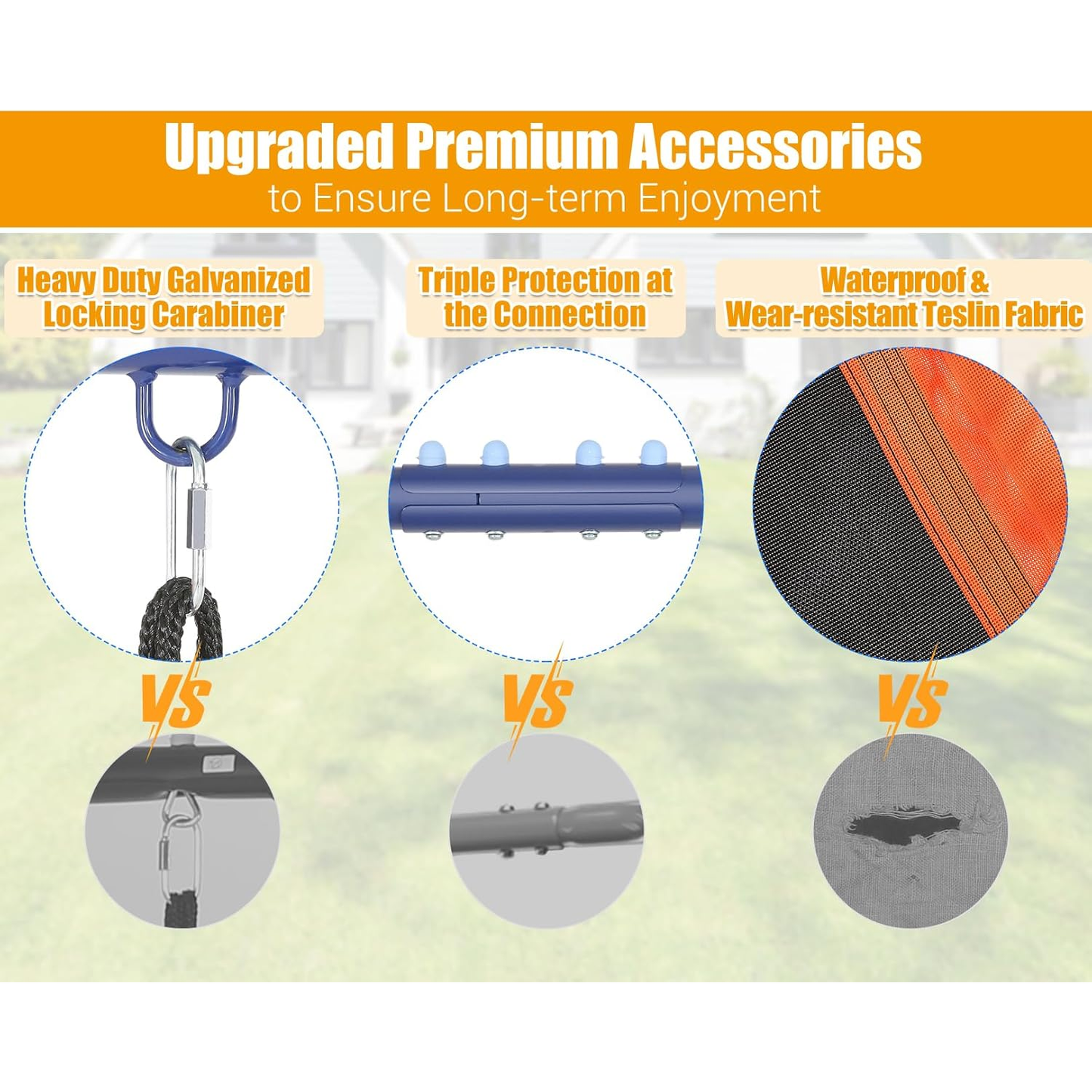 KRISRATE Swing Set for Backyard - 6-in-1 Swing Set with 3 Adjustable Swings, Climbing Ladder & Net, Basketball Hoop, Extra Large Metal Frame, 700 lbs