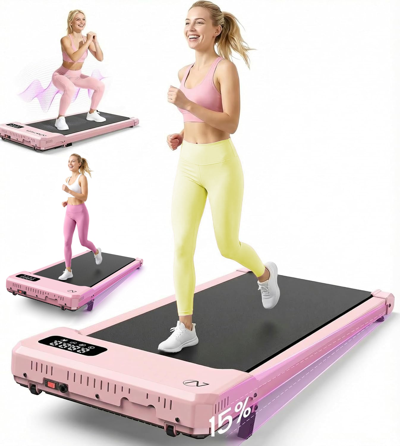 KRISRATE 6-in-1 3.5HP Walking Pad Treadmill with Vibration Plate and 12%/15% Incline, Under Desk Folding Treadmill for Home, Office