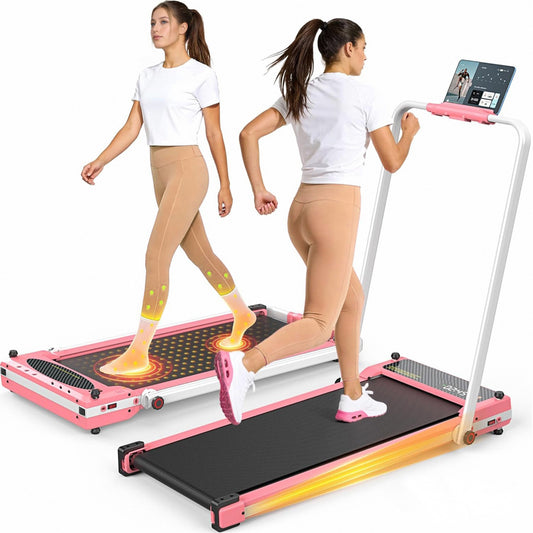 KRISRATE 3-in-1 3.5HP Walking Pad Treadmill w/ Foot Massage, Dual‑Sided Compact Walking Pad w/ Handle Bar, Foldable Treadmill for Home/Gym