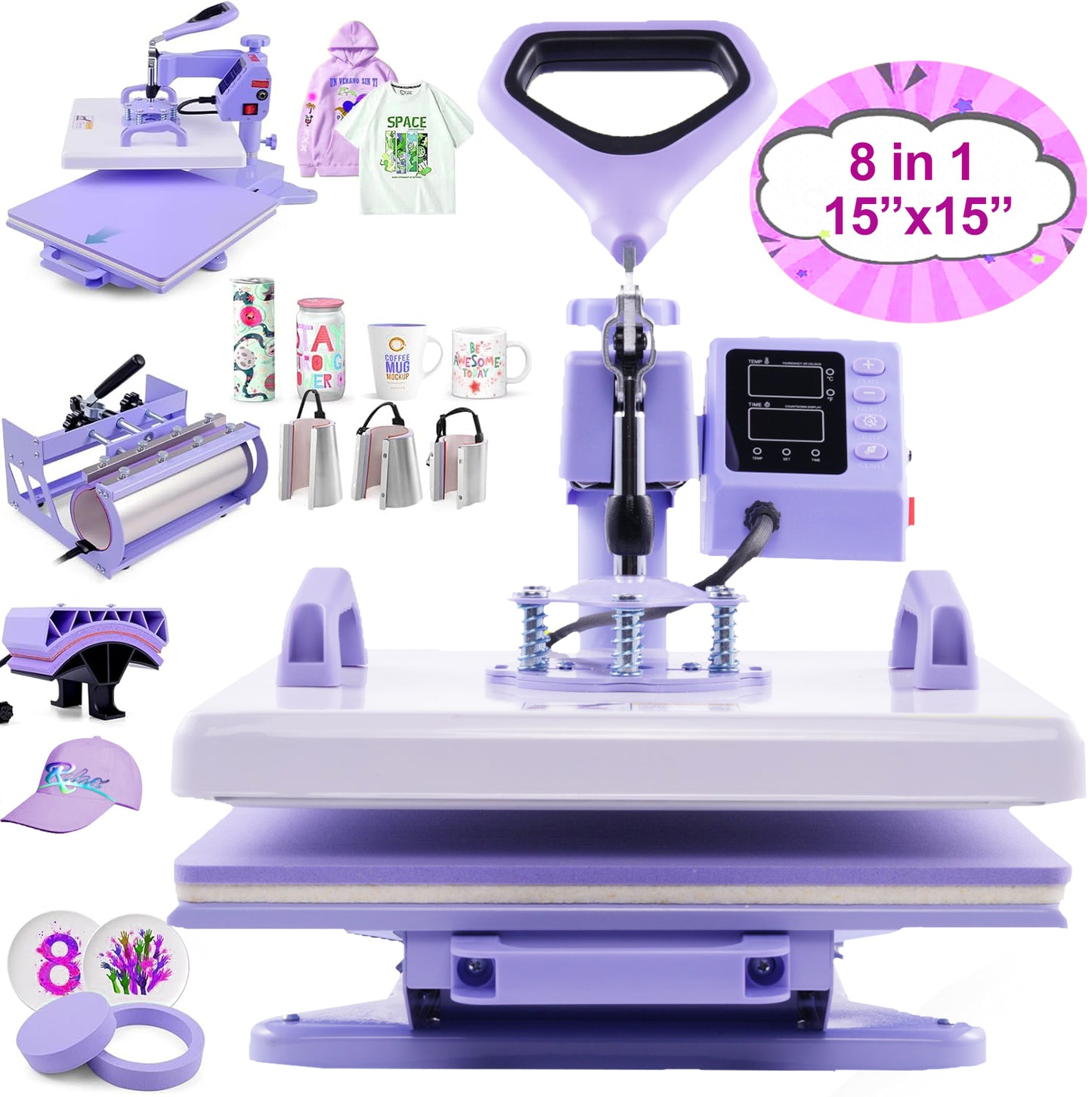 KRISRATE 15"x15" Heat Press Machine Set with 30OZ Tumbler Press, Slide Out 360° Swing Away Digital Heat Transfer for T-Shirt/Tumbler/Mug/Hat/Cap/Plate