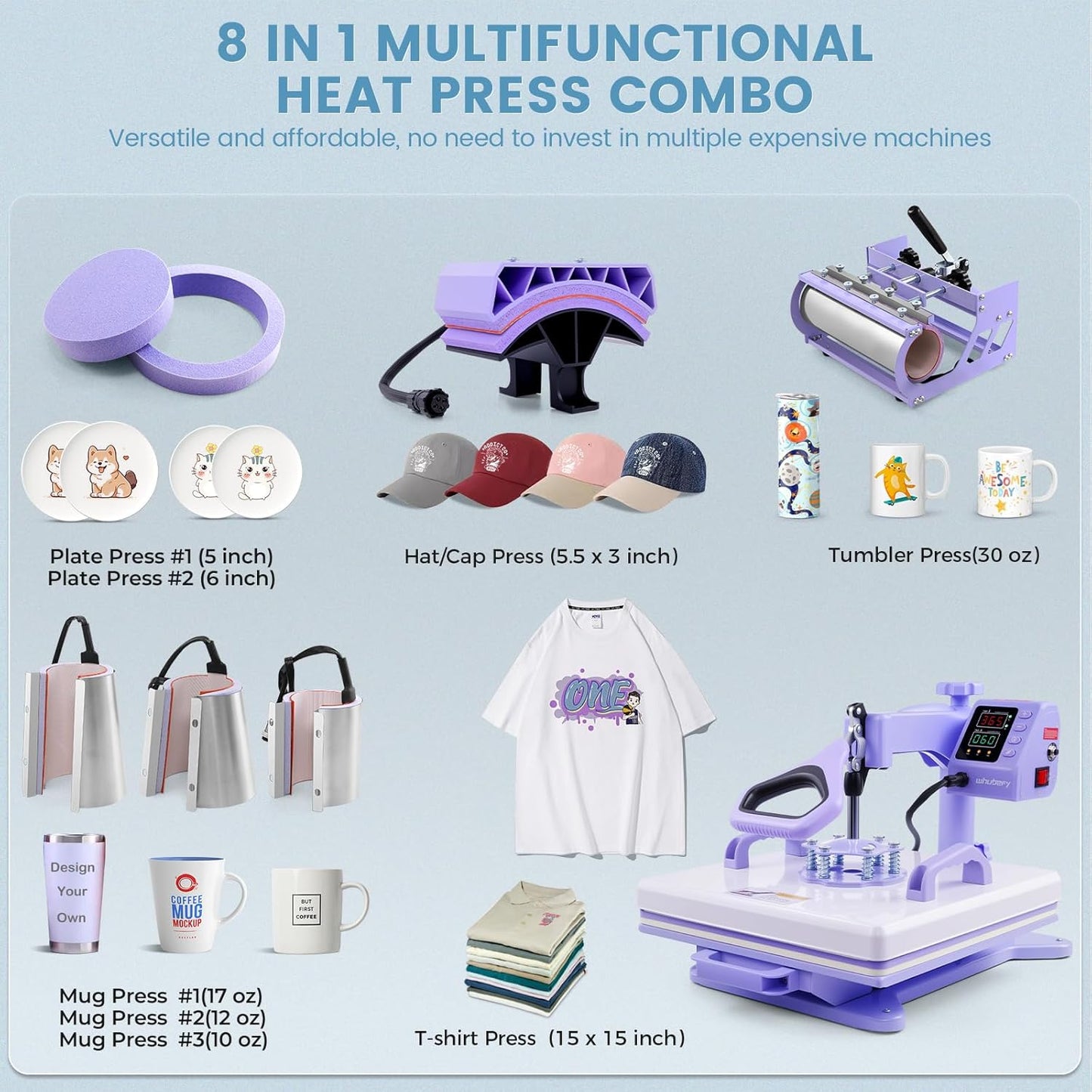 KRISRATE 15"x15" Heat Press Machine Set with 30OZ Tumbler Press, Slide Out 360° Swing Away Digital Heat Transfer for T-Shirt/Tumbler/Mug/Hat/Cap/Plate