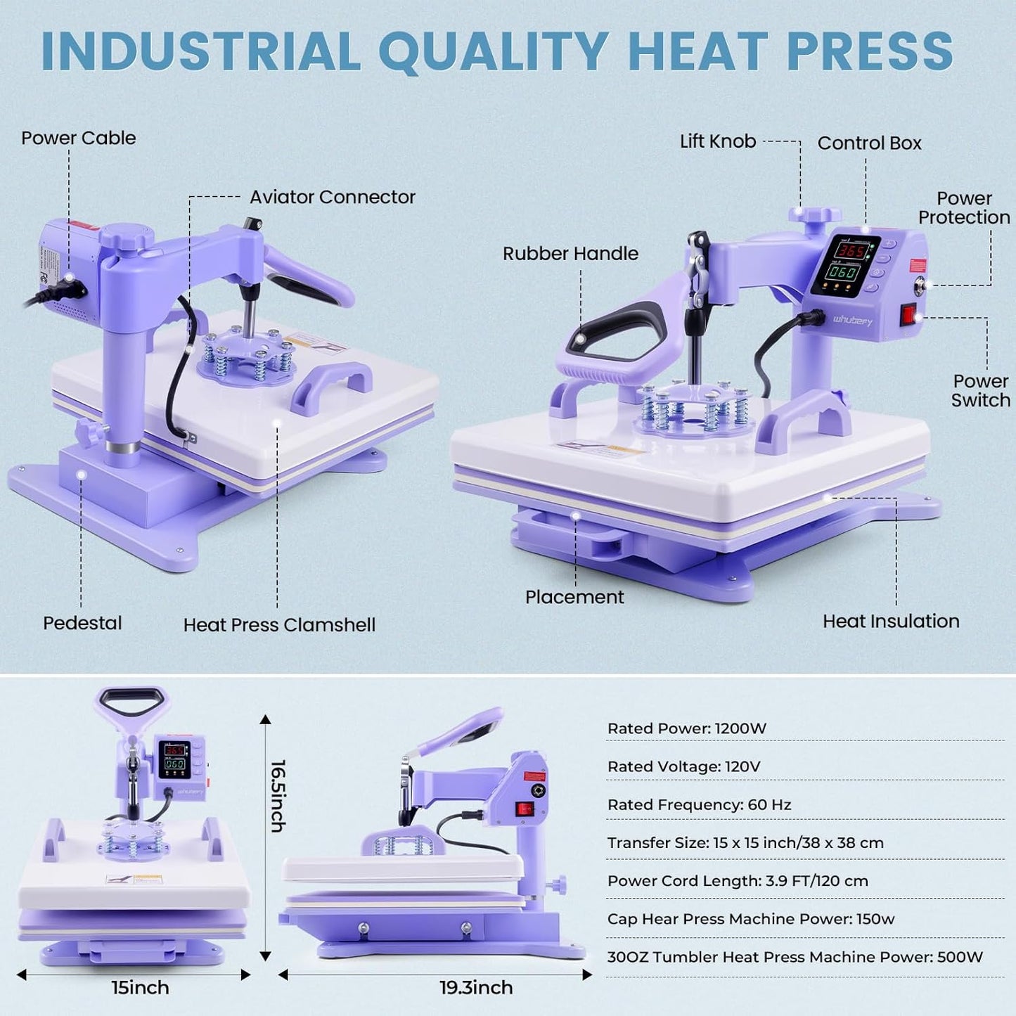 KRISRATE 15"x15" Heat Press Machine Set with 30OZ Tumbler Press, Slide Out 360° Swing Away Digital Heat Transfer for T-Shirt/Tumbler/Mug/Hat/Cap/Plate