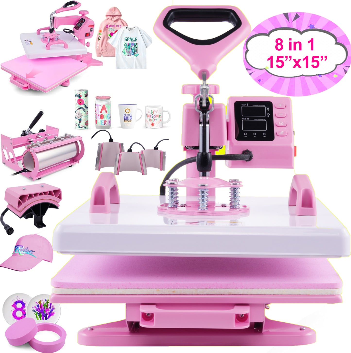 KRISRATE 15"x15" Heat Press Machine Set with 30OZ Tumbler Press, Slide Out 360° Swing Away Digital Heat Transfer for T-Shirt/Tumbler/Mug/Hat/Cap/Plate