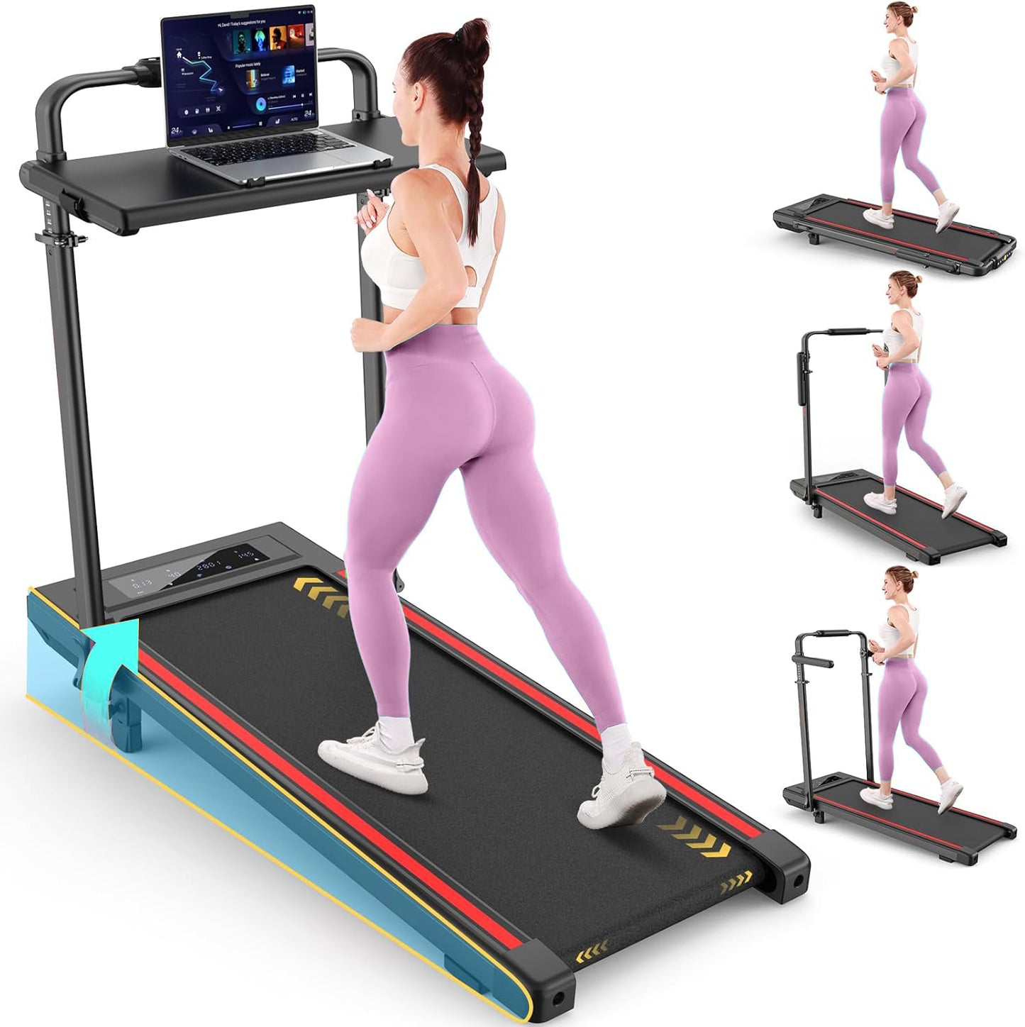 KRISRATE Treadmill with 12%/15% Incline, Folding Walking Pad with Handle Bar, 450lb Capacity Under Desk Foldable 3.5HP Treadmills for Home/Office/Gym