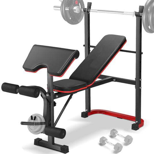 KRISRATE 660lbs Adjustable Weight Bench Set with Leg Developer & Preacher Curl Pad, Full Body Workout Strength Training Bench Press Set w/ Squat Rack