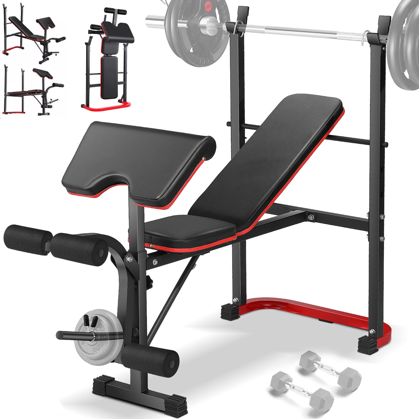 KRISRATE 660lbs Adjustable Weight Bench Set with Leg Developer & Preacher Curl Pad, Full Body Workout Strength Training Bench Press Set w/ Squat Rack