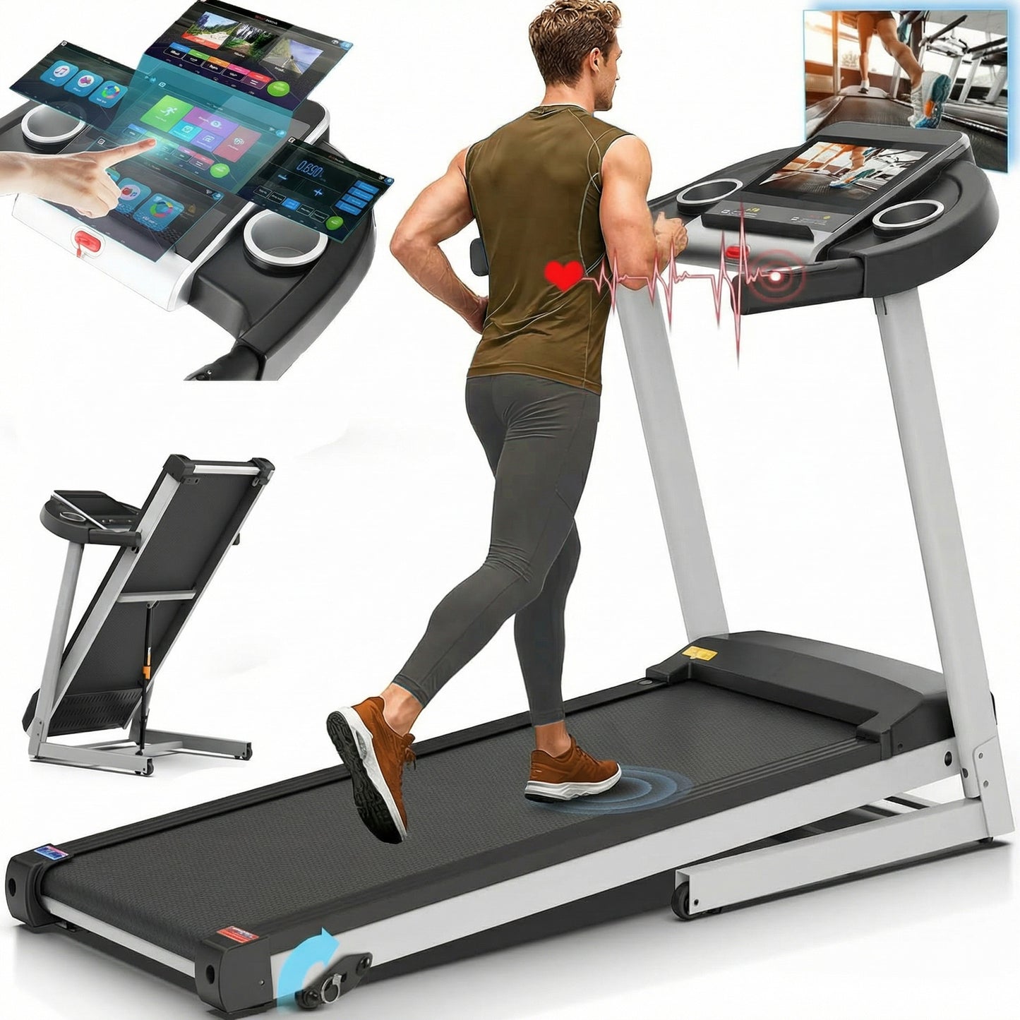 KRISRATE Treadmills with 12% Incline & 10” 3D TV Screen & WiFi & APP & Heart Rate for Home, 3.25HP 9MPH Smart Treadmill, Foldable Running Machine