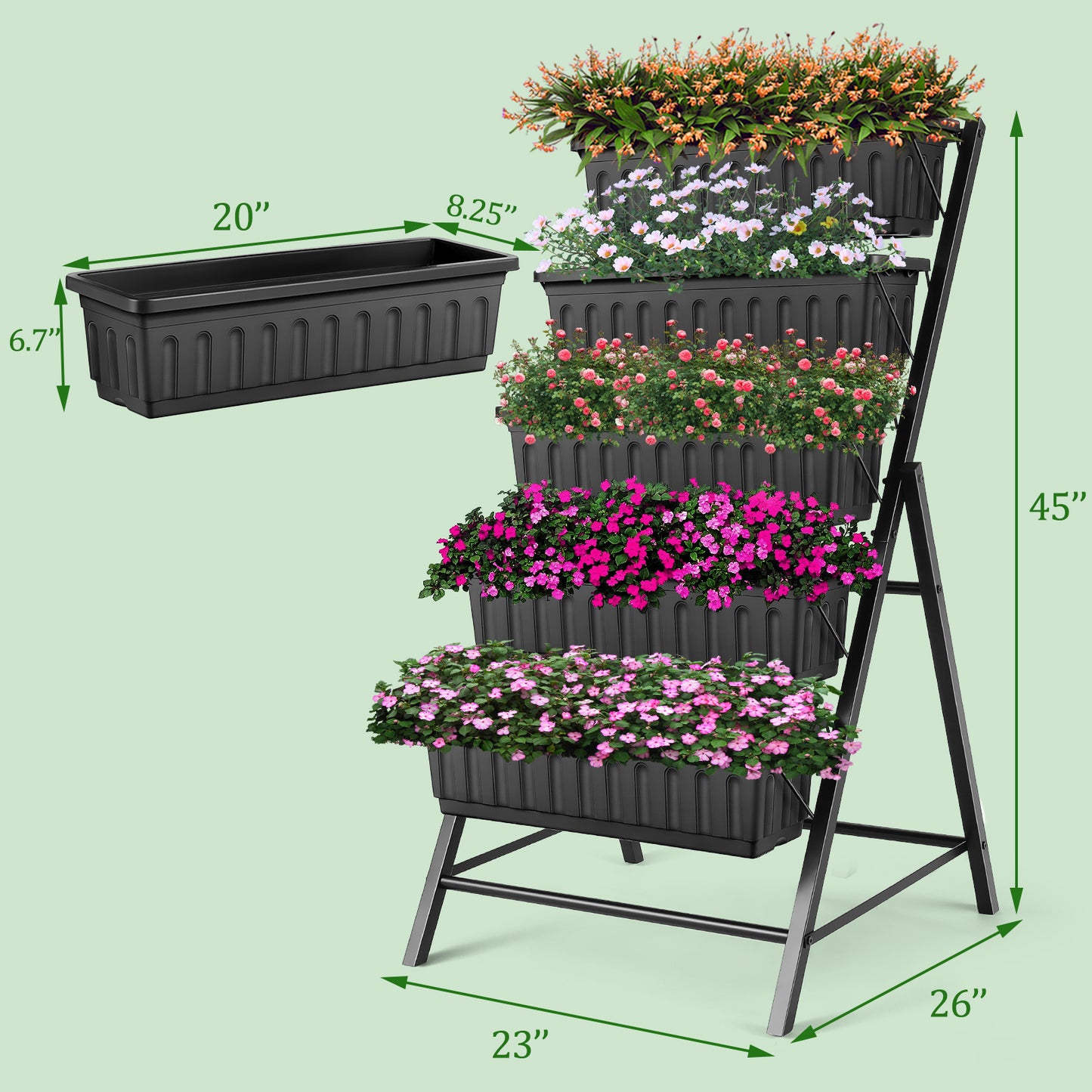 KRISRATE 2 Pack 5-Tier Vertical Raised Garden Bed,23"×26"×45" Elevated Planter Boxes with Hooks for Vegetables Herbs Flowers,Outdoor Indoor Garden Bed