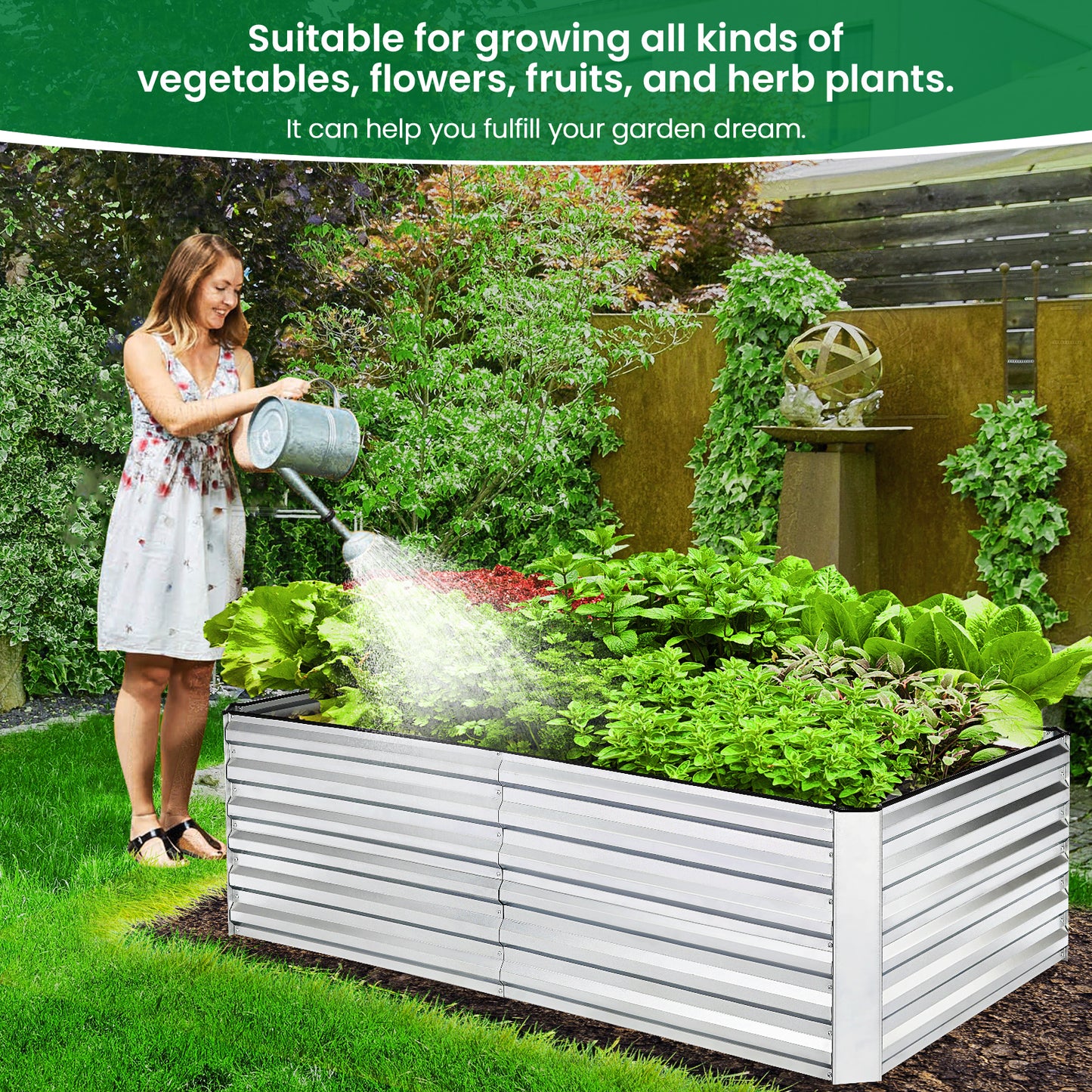 KRISRATE 6ft x 3ft x 2ft Raised Garden Bed Kit - Large Galvanized Steel Metal Planter Box 71"×36"×24" for Outdoor Vegetables Flowers Herbs Gardening