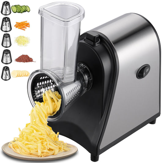 KRISRATE Electric Cheese Grater, Salad Maker With 5 Different Shapes of Blades, 250W Electric Slicer Shredder for Cheeses, Fruits, Vegetables