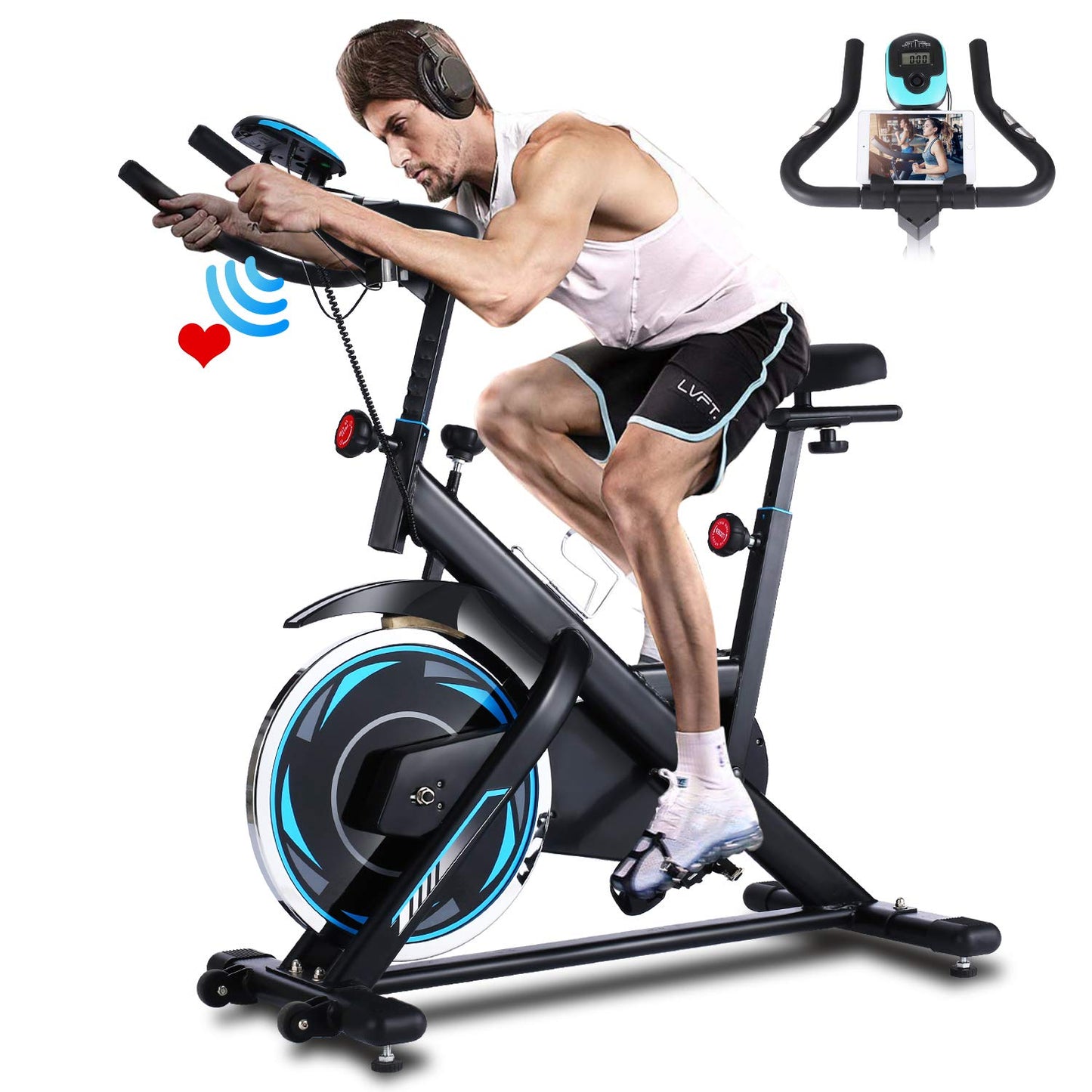 ANCHEER Exercise Bike, Indoor Cycling Bike with Seat Cushion, Holder and LCD Monitor for Home