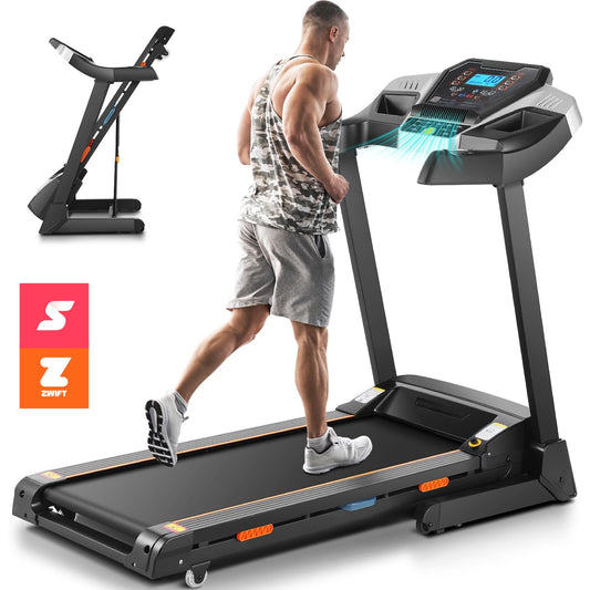 Folding Treadmill with Auto Incline, Smart App Control, Bluetooth Audio Speaker, LED Display, Max 9 Mph